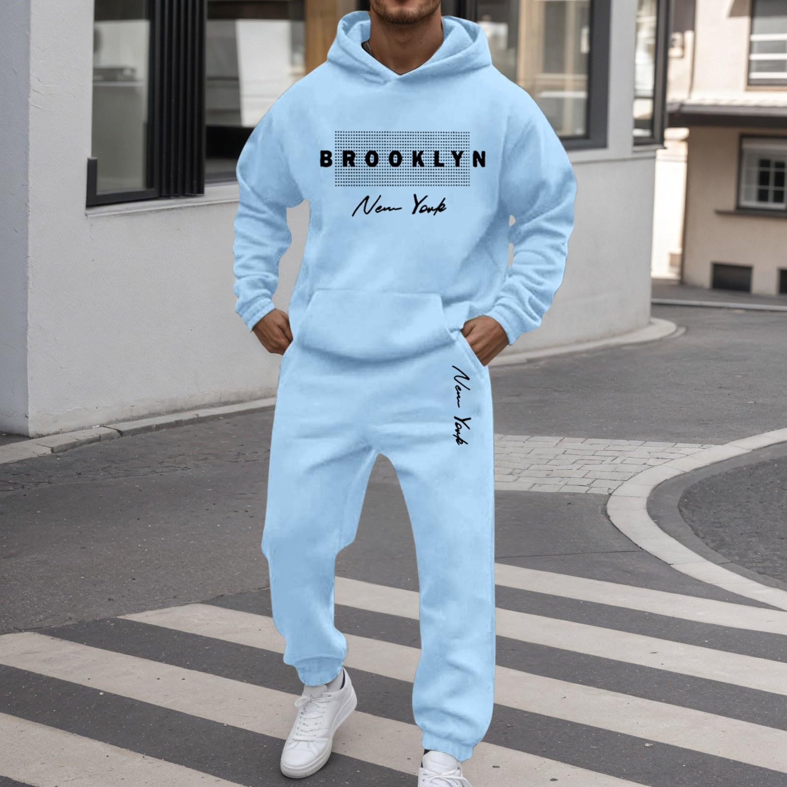 WWricotta Tenue de sport homme polaire, sweat capuche raglan, cordon, pantalon, deux pièces/A