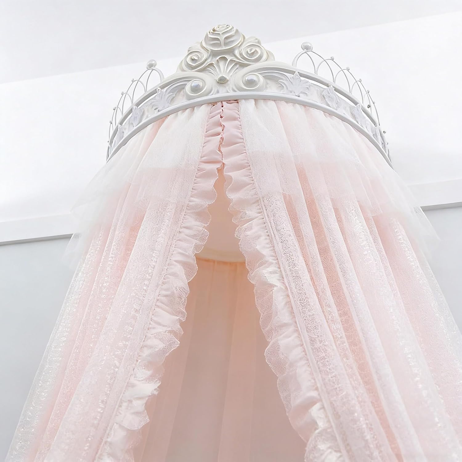 BK&MF Luxury Princess Bed Canopy for Girls,Double Layer Drape Netting Bed Curtain, Children Dreamy Mosquito Net Reading Nook Canopy for Kids Room,Jade,150cm(60") Queen