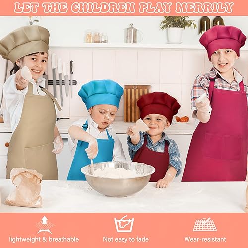 Miniatura 6 de Juego de 40 piezas de delantal de chef para niños y niñas, delantales de chef a granel para cocinar, pintura, delantal con babero para niños de 7 a
