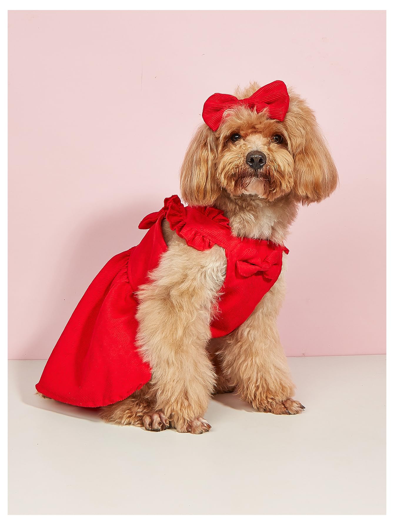 GORGLITTER Bow Dog Dress Ruffle Trim Princess Dress Pet Clothes with Bow Clip Red Small