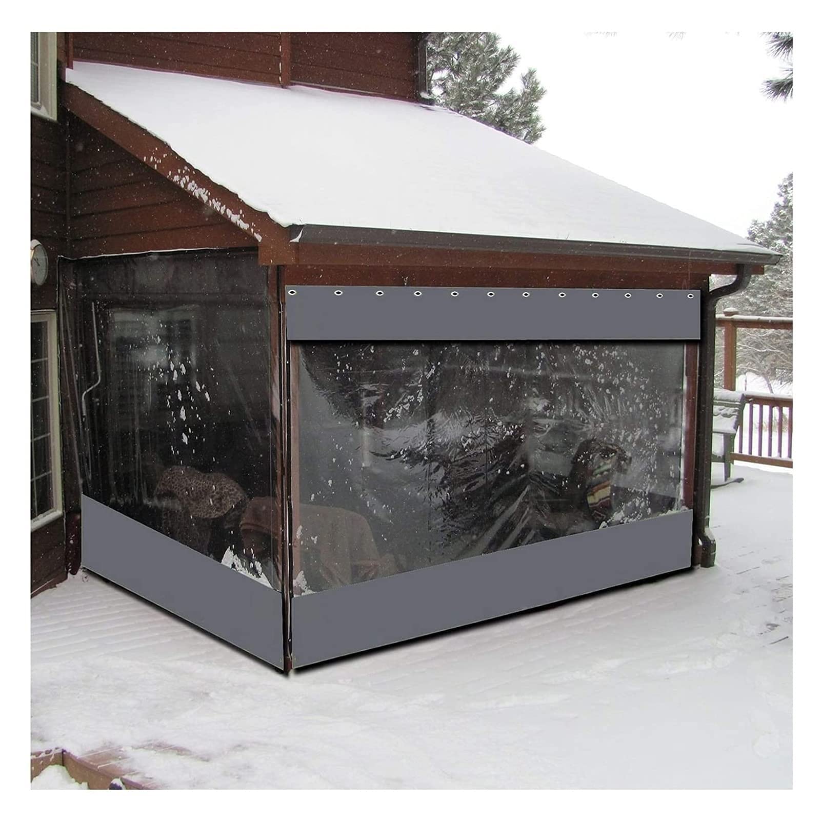 AWSAD Transparent Rideau de Pluie de Balcon Couverture en PVC Durable Bache Plastique Exterieur Transparent Rideau Imperméable Extérieur,Personnalisable (Color : Gray, Size : 3x2m)