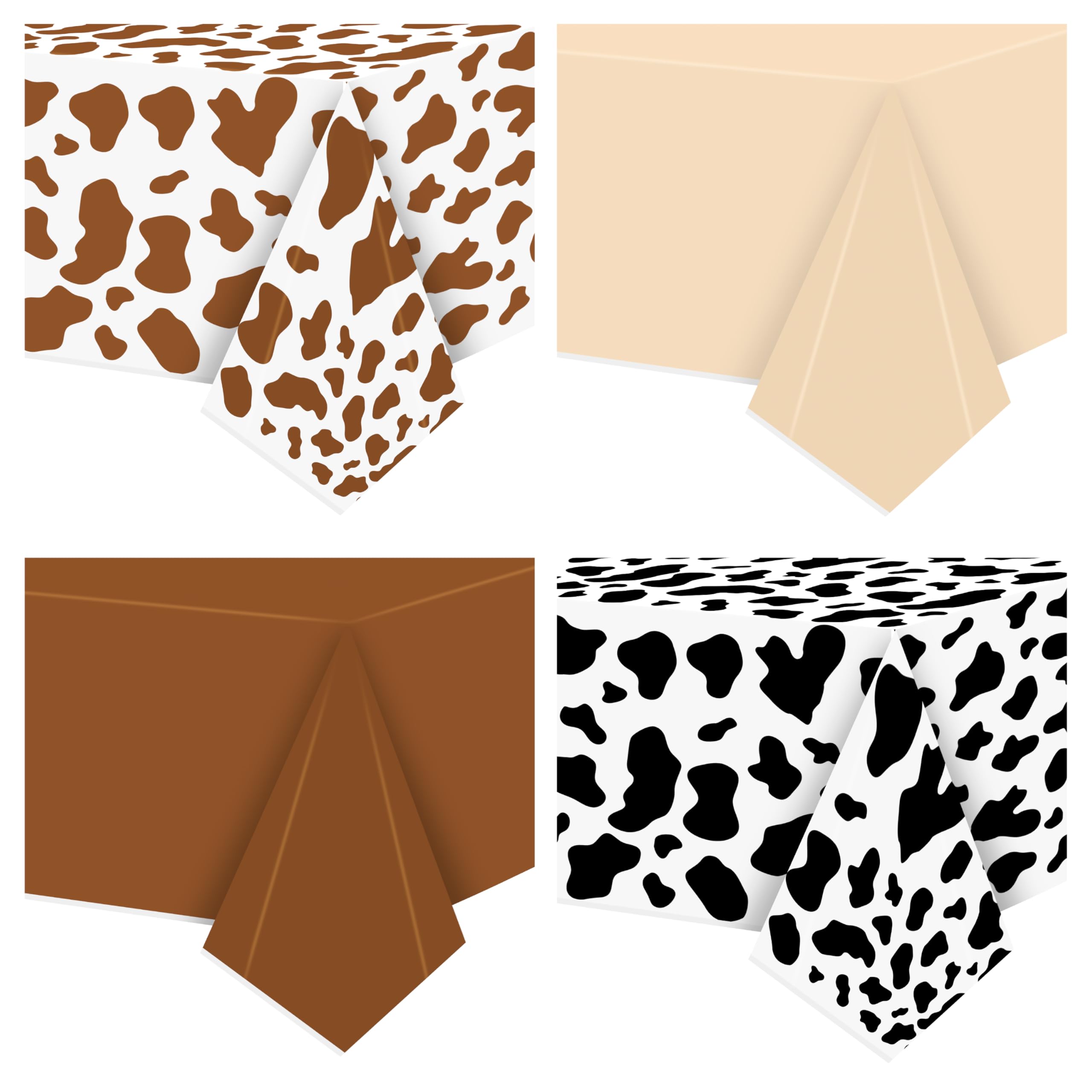 ArianQicult Highland Cow Party Tablecloths - 4Pcs Highland Cattle Birthday Table Covers, Cow Print Themed Party Decorations Plastic Disposable