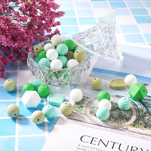 Miniatura 3 de Beadthoven - Juego de cuentas de silicona redondas de 0.59 pulgadas (0.591 in), cuentas redondas de silicona sueltas de goma surtidas para collares,