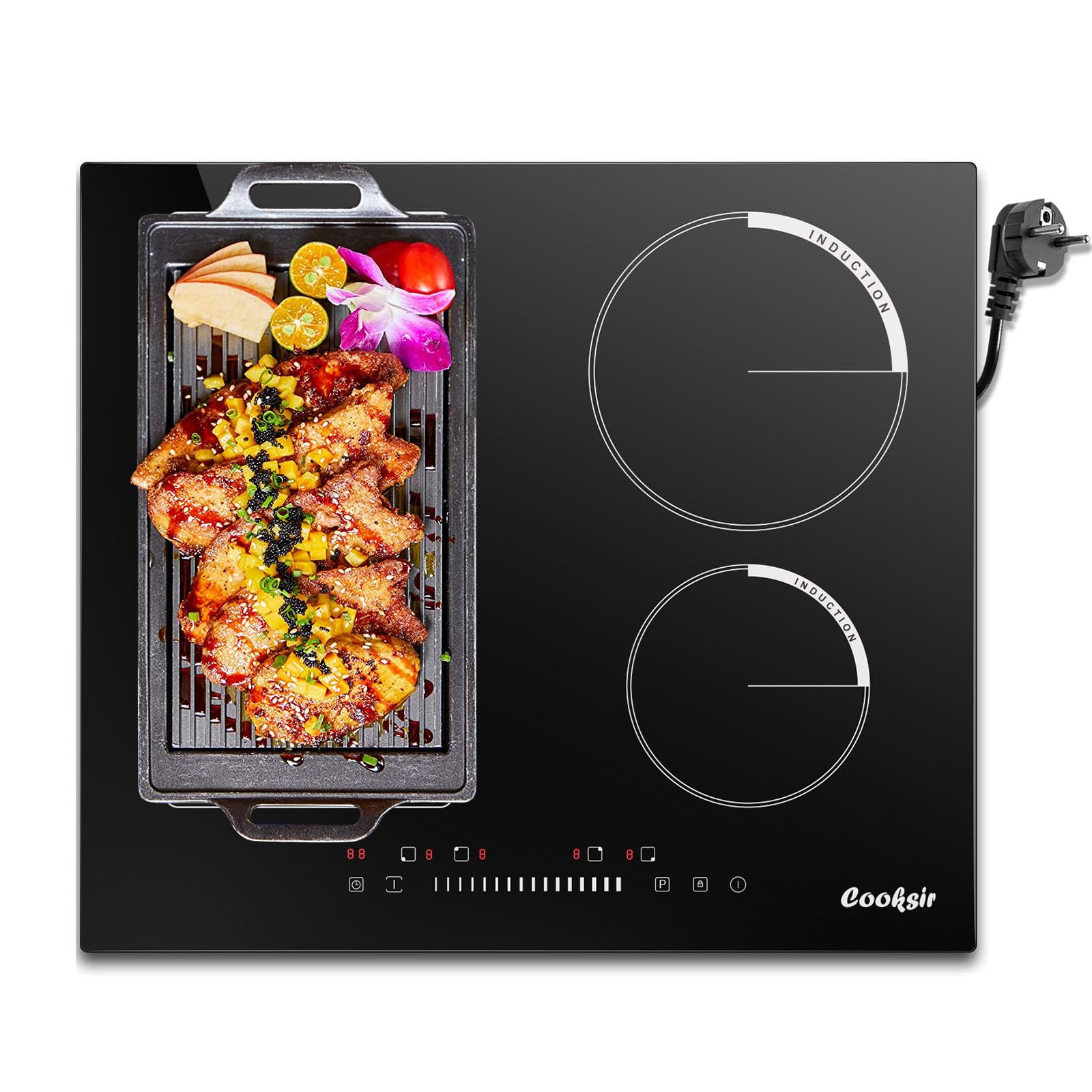 Induction hob 4 burners, 3500W, Integrated cooking plate, Flexible zone, Child lock, Sliding touch controls, 220 V ~ 240 V, With plug