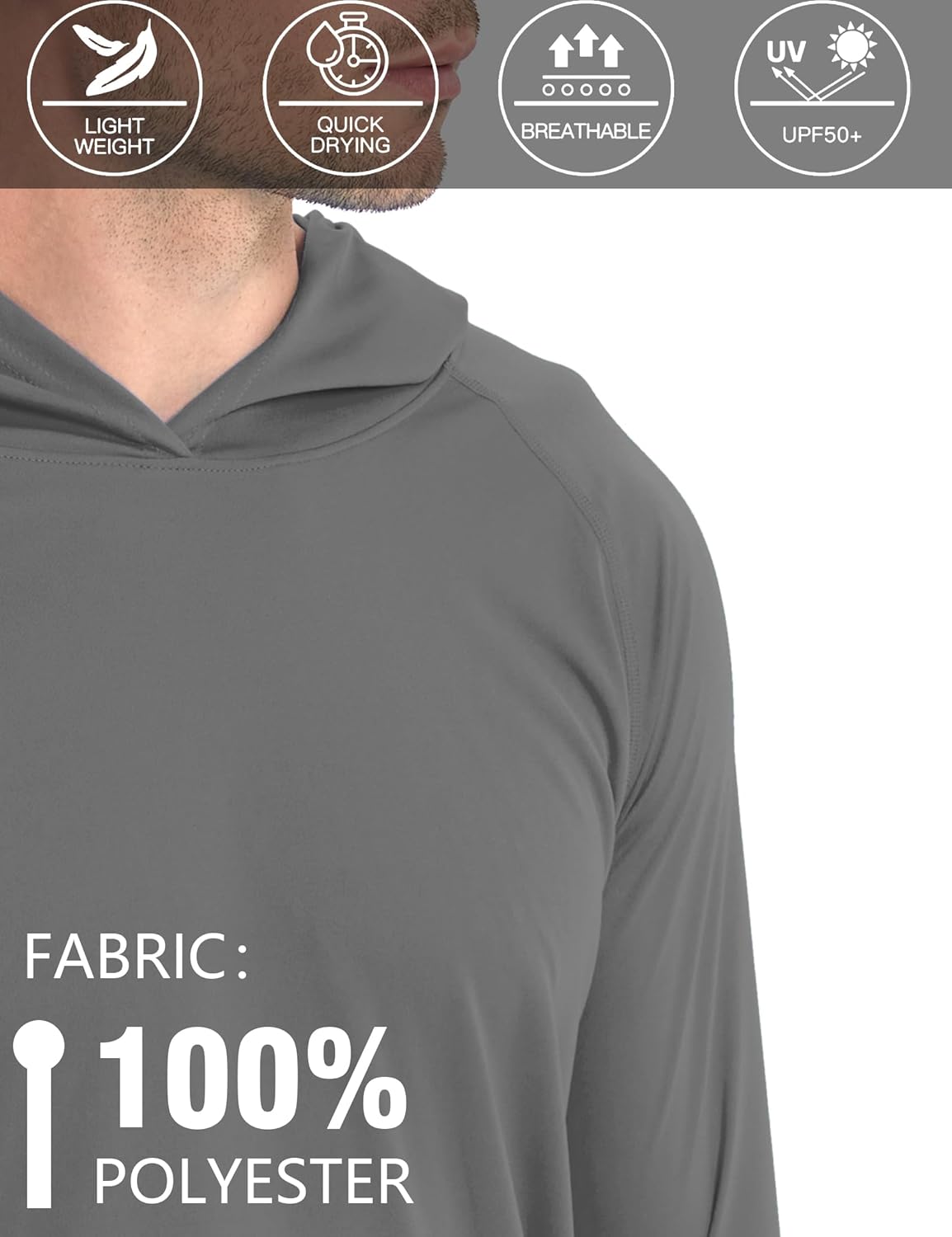 Men's Sun Protection Hoodie Rash Guard Shirts Long Sleeve UPF 50+ Swim Fishing Shirt with Hood Lightweight UV SPF - Image 3