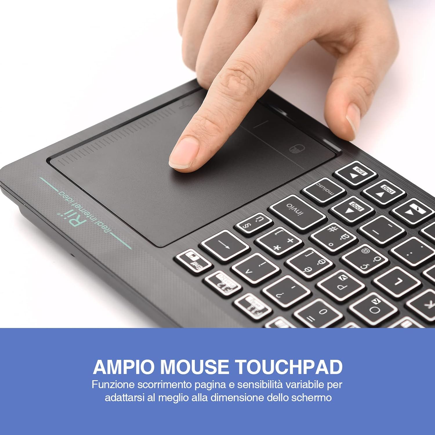 Close-up of the Rii Mini i18S large touchpad