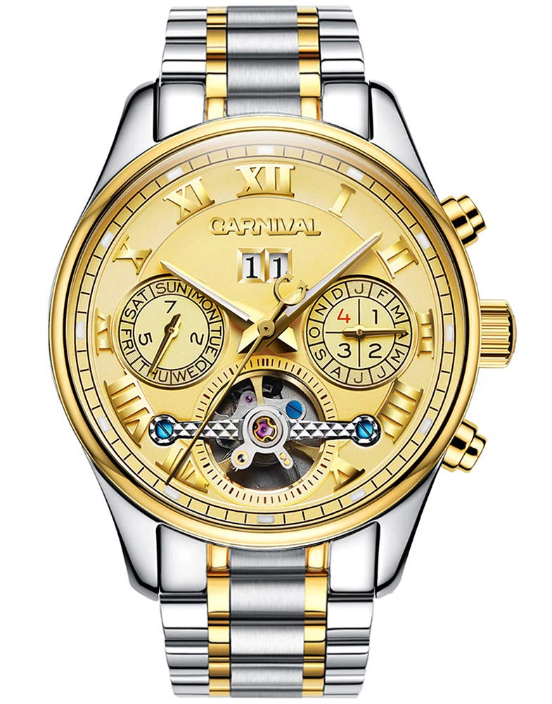LOREO Mens Quartz Gold Watch Diamond Dial Stainless Steel Bracelet Sapphire Glass Dress Classic Date Waterproof Watches, Gold, classic (B09BZ8D377) Amazon Price History, Amazon Price Tracker