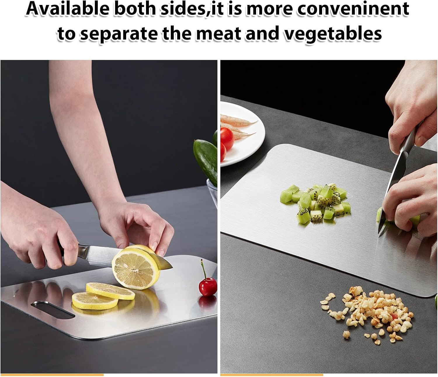 3Pcs Stainless Steel Cutting Board for Kitchen Cutting Boards Stainless Steel Chopping Board Double Sided Cutting Board Set Metal Cutting Boards for Meat Fruit Vegetable (13.4x9, 11.4x7.8, 9.8x6 in) - Image 4