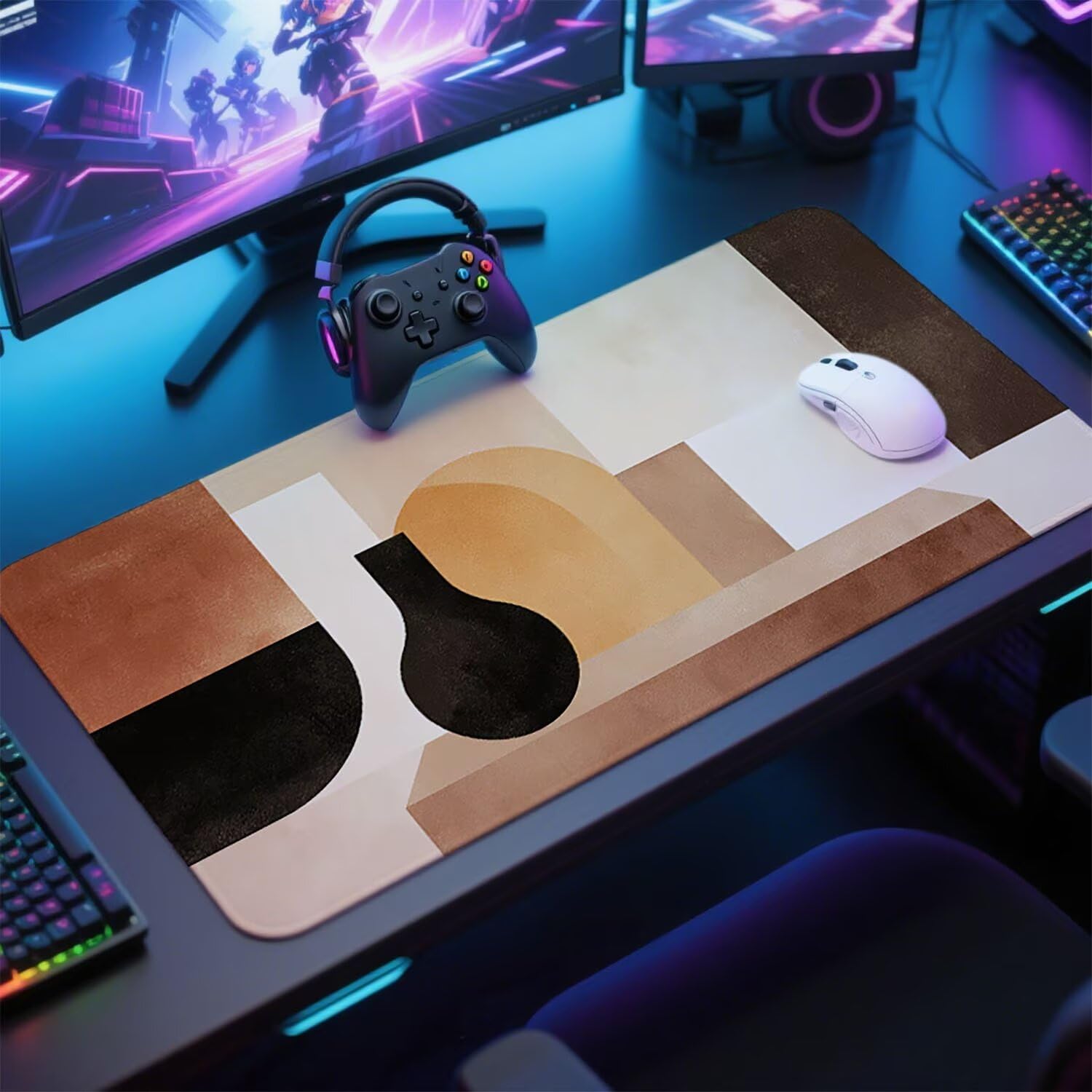 Abstrakcyjna podkładka pod mysz pod mysz pod mysz do gier XXL 1400 x 600 x 3 mm podkładka pod mysz brązowa duża podkładka pod mysz dla graczy wodoodporna podkładka pod mysz do gier PC, do klawiatury
