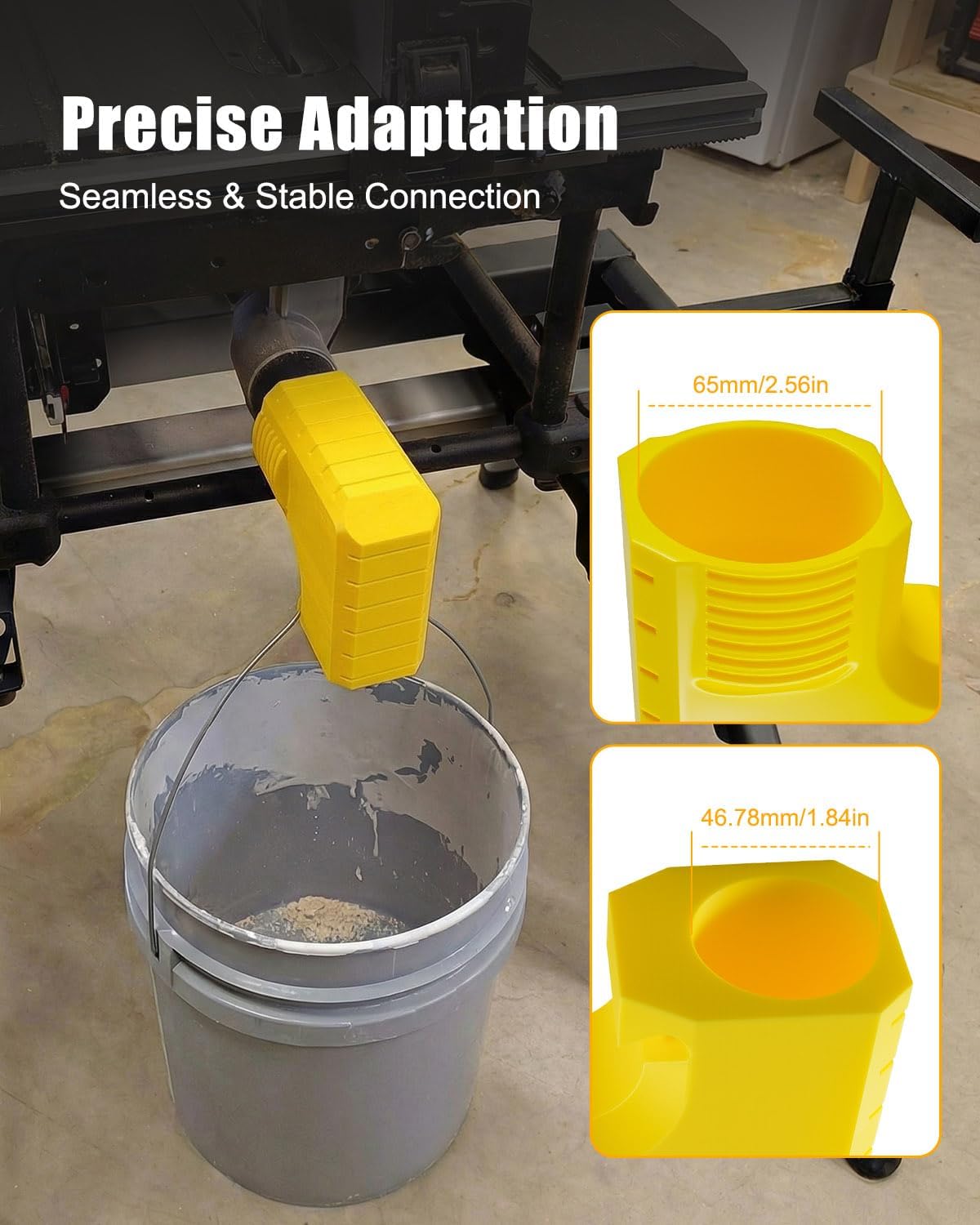 Dust Port Adapter Compatible with DeWalt DWE7485 Table Saw, Tool-Free Installation Dust Collection Accessory with Bucket Hanging Design, Efficient Dust Removal, Yellow