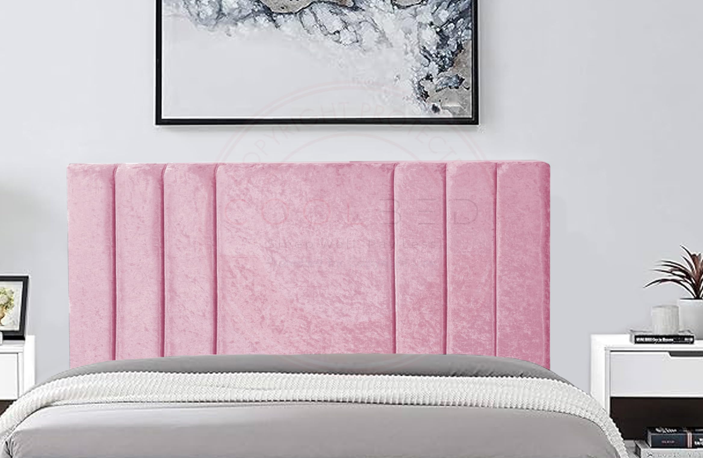 COOL BED Pink Crushed Velvet Savannah Headboard | Headboards for Beds | Divan Bed 6FT - Superking Upholstered Panel Headboard (Pink, 6FT - Superking)