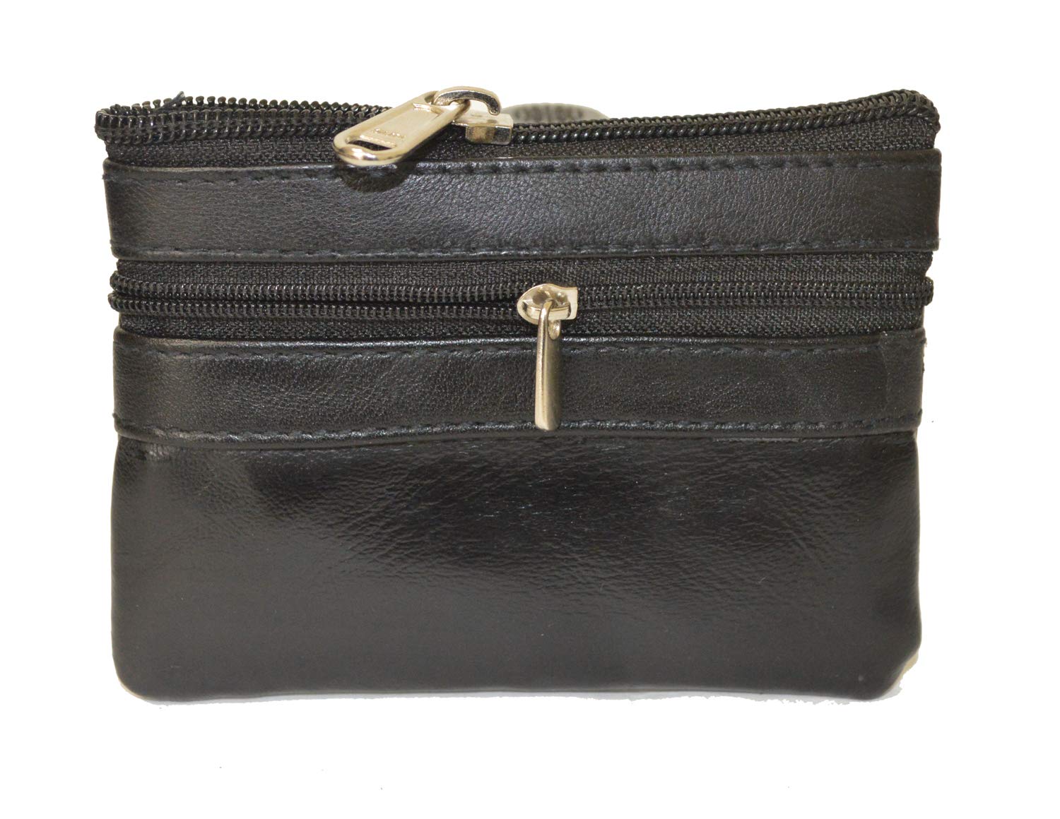 Leatherboss Coin purse with outside ID and 2 zipper pockets (Black)