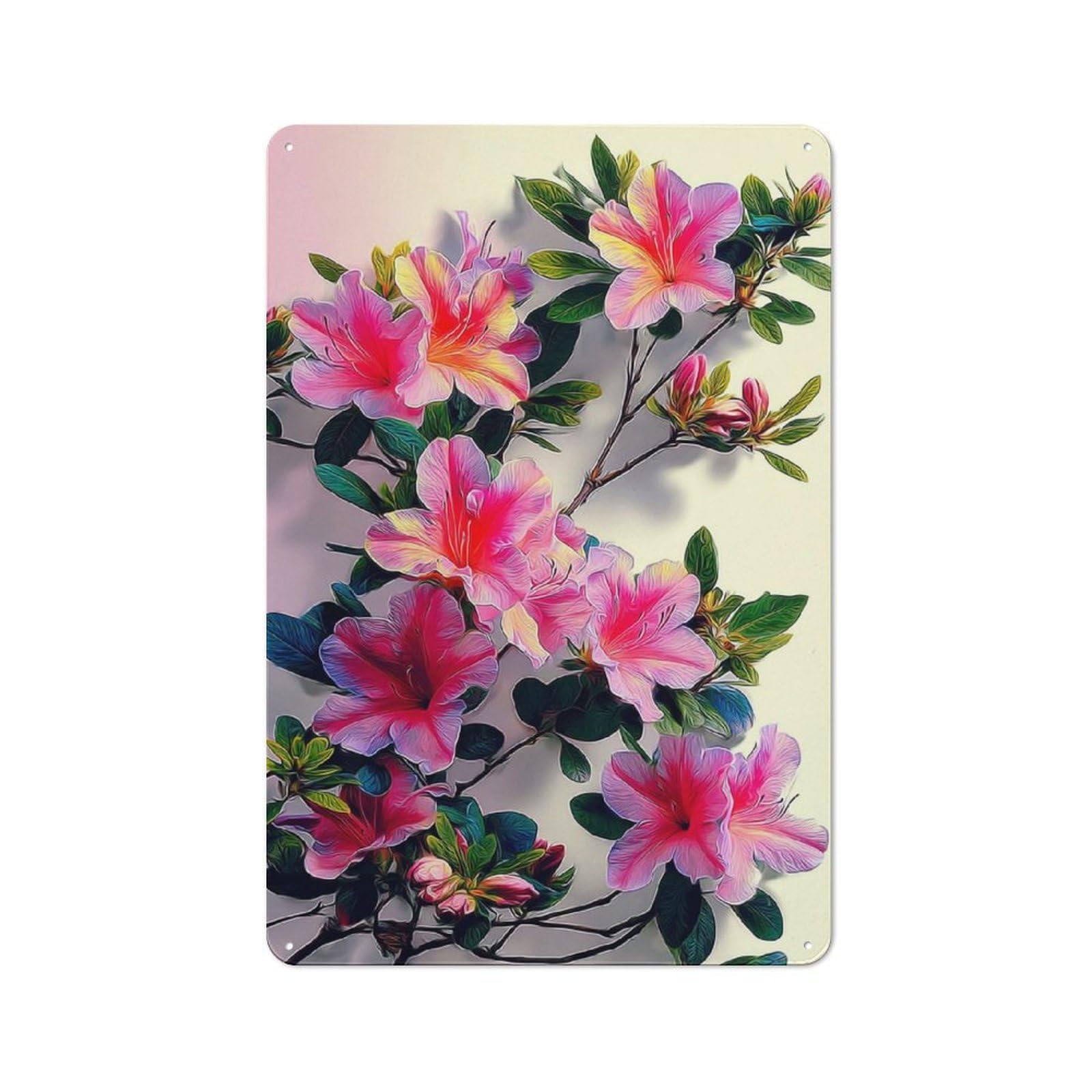 Junmoney Colorful Azalea Blossoms -1 Metal Sign 30X20cm, Vintage Bar Wall Plaque For Diner, Restaurant, Shed Or Kitchen