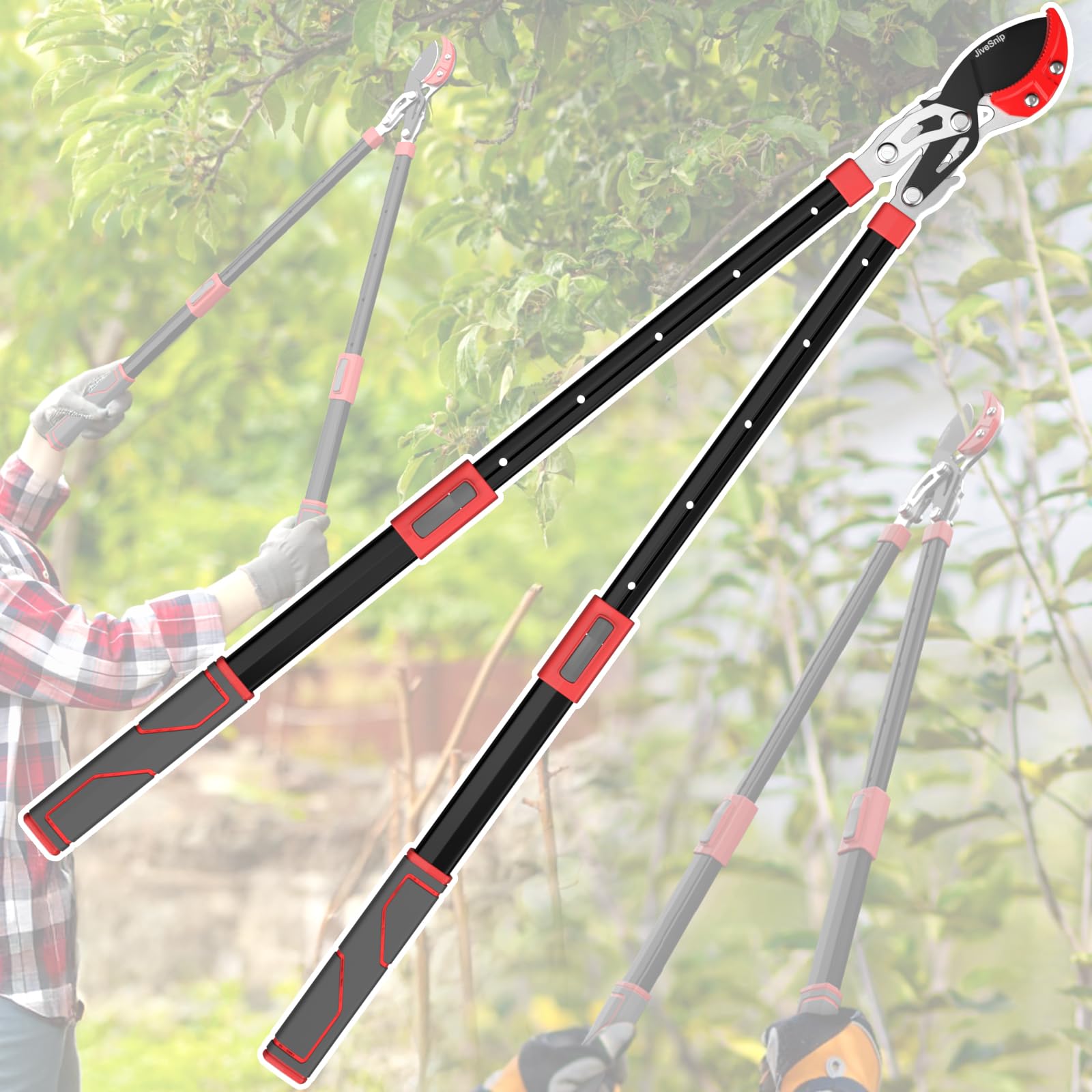 JiveSnip Tijeras de podar Telescópicas Telescopic Loppers, Cortadora de Ramas Resistente con Estructura de Engranajes que Ahorra Mano de Obra, Hojas SK5 con Revestimiento de Teflón