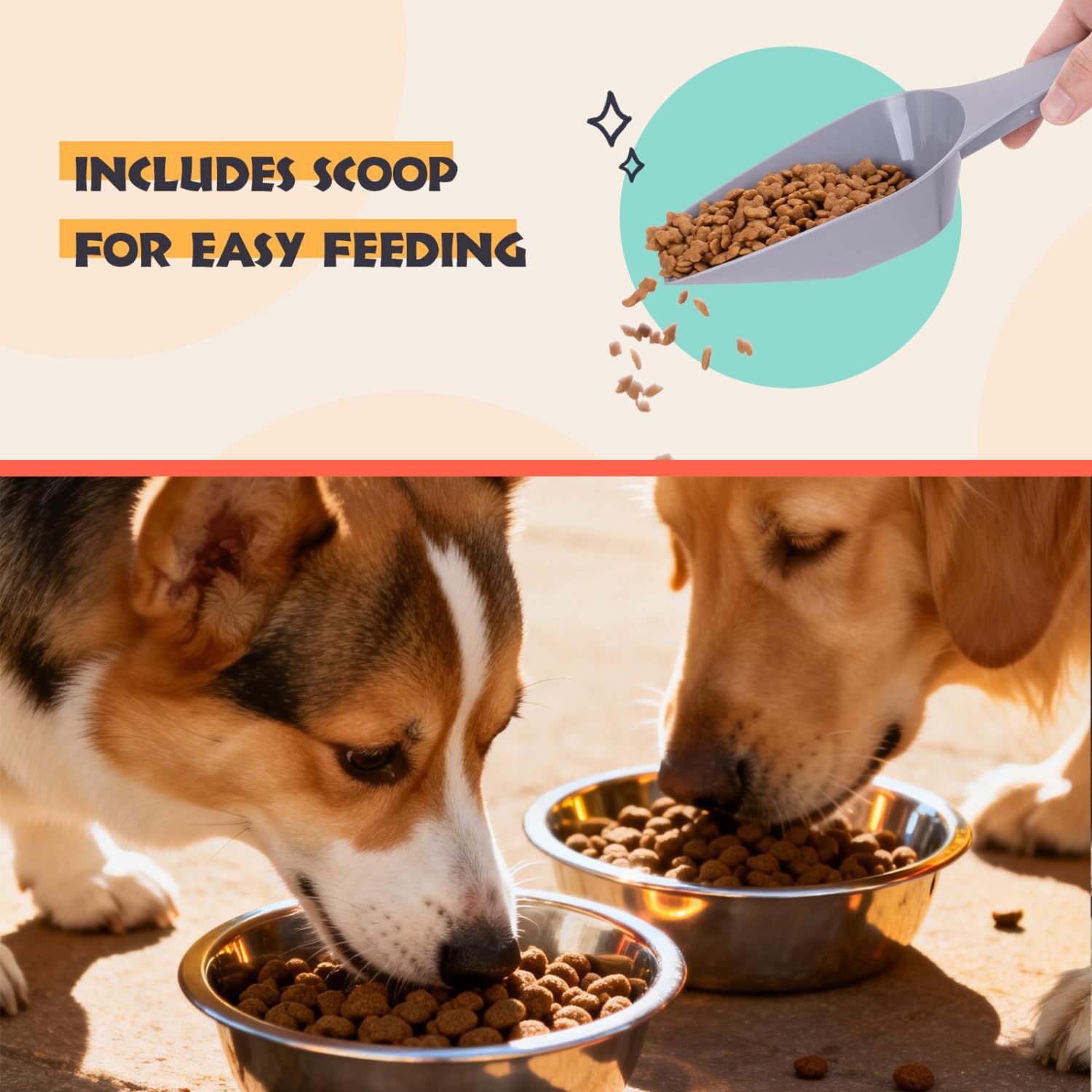 Nobleza Contenedor de Comida para Mascotas 10L+40L， Caja Hermética Transparente con Ruedas， Tapa Abatible y Pala para Alimento de Perros y Gatos， Gris