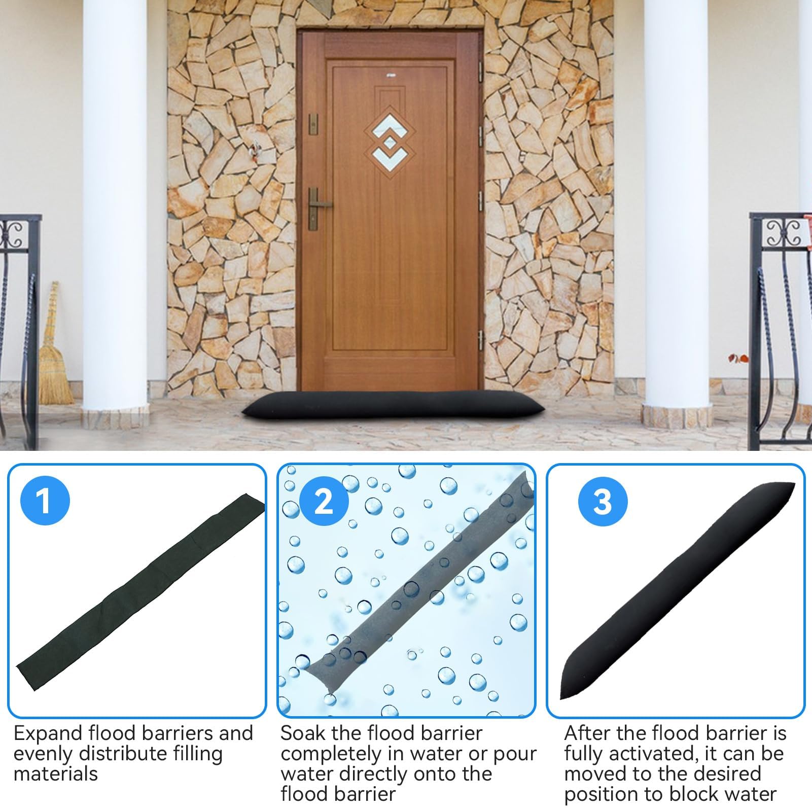 Barrières Anti-inondation l'eau activé, 5pcs Sacs absorbants Sandless Sable réutilisables pour Porte Maison