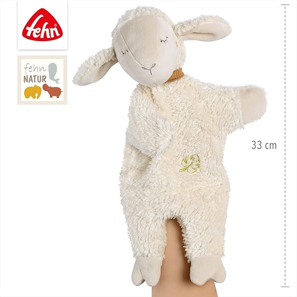 Fehn marionnette mouton NATUR - Compagnon de jeu, aide au sommeil, marionnette à main et doudou en coton issu de l'agriculture biologique - pour bébés et jeunes enfants à partir de 0+ mois - 4