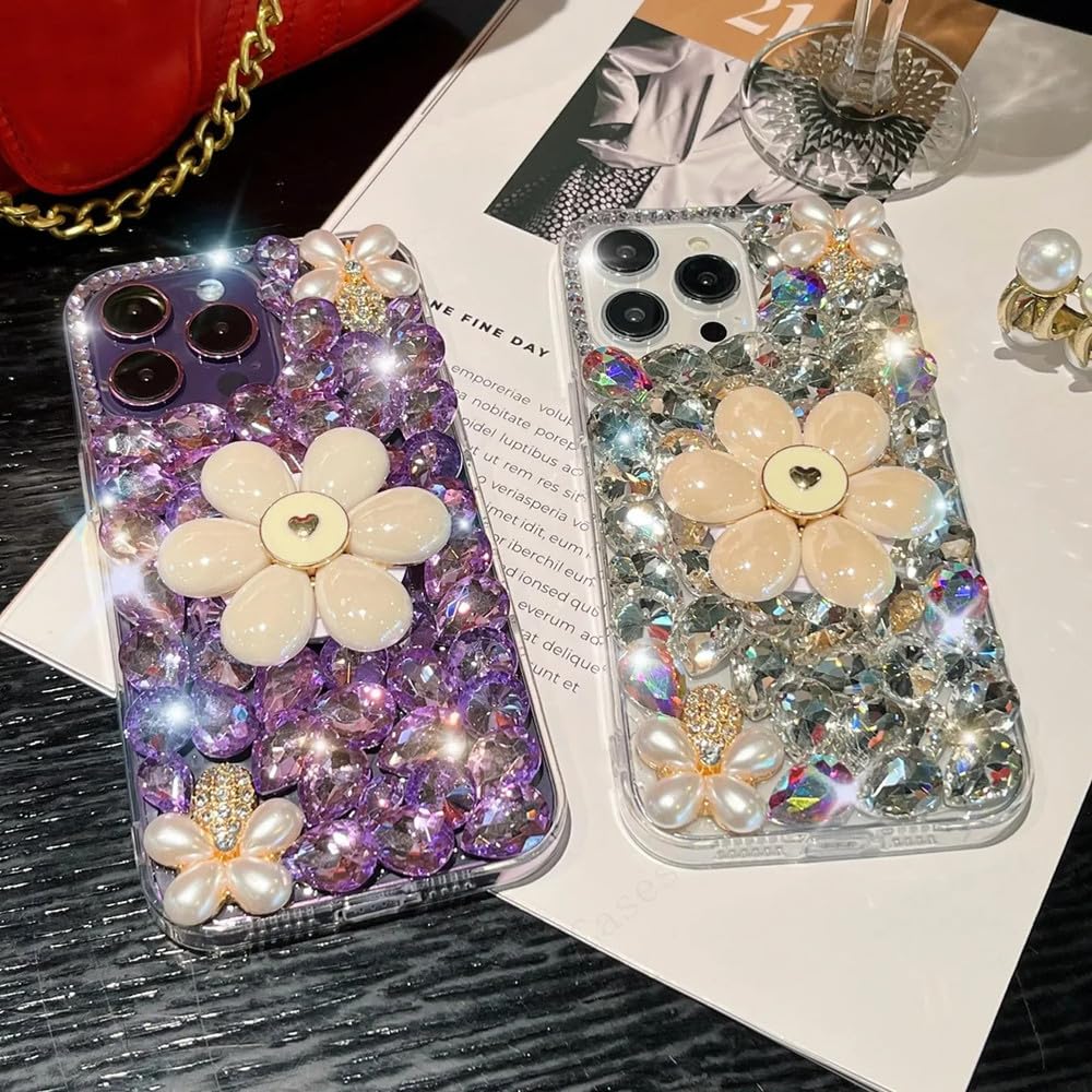 Estuche para teléfono con diseño de Flores Brillantes y Perlas de Agua y Diamantes, Apto para iPhone 15, 14, 13, 12, 11 Pro MAX, XR, XS, X, 7, 8 Plus, Plateado, para iPhone 11 Pro