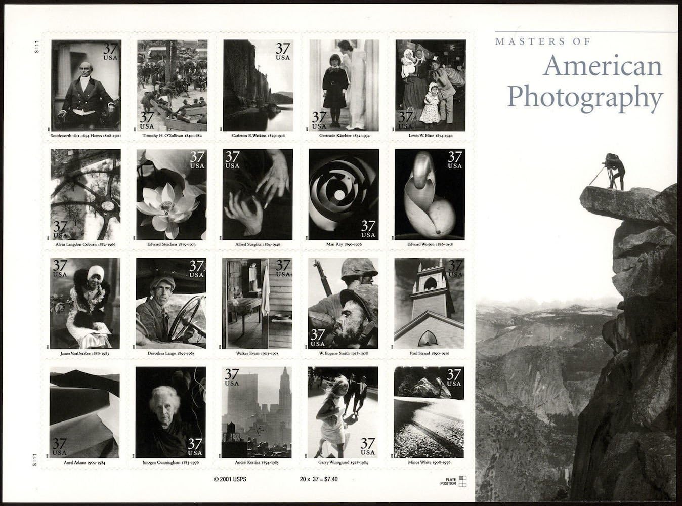 Masters of American Photography Collectible Sheet of 20 37 Cent Stamps Scott 3649 by USPS