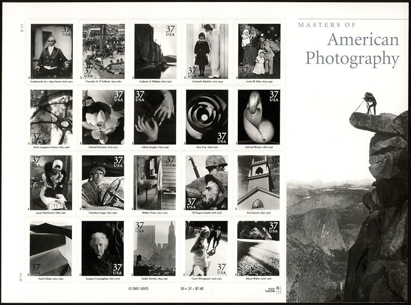 Masters of American Photography Hoja coleccionable de 20 sellos de 37 centavos Scott 3649