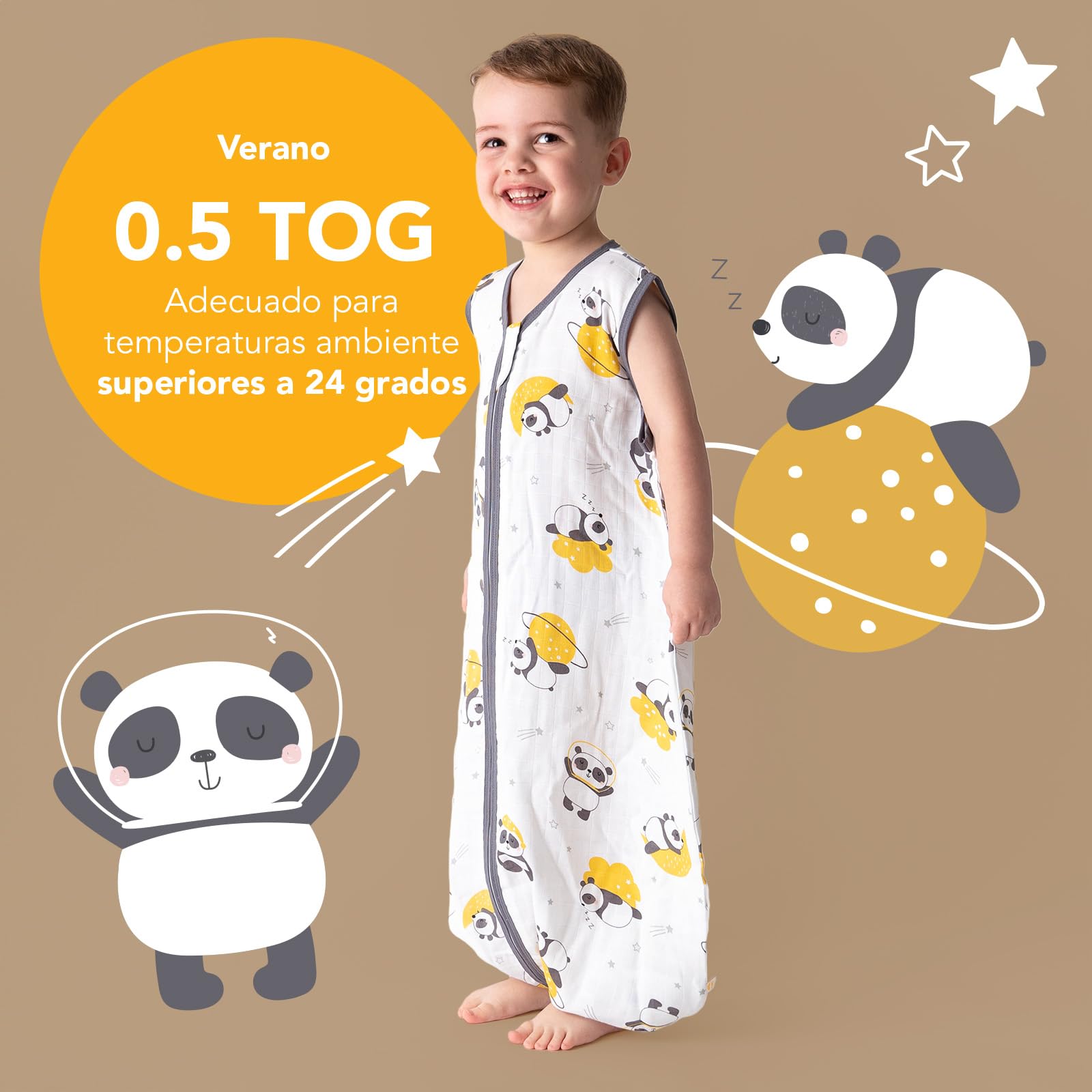 Slumbersac Saco de dormir bebe con pies para el verano 60 cm Panda 0.5 Tog de muselina | Saco dormir con piernas para tamaño del cuerpo 60-70 cm | Saco de dormir de verano