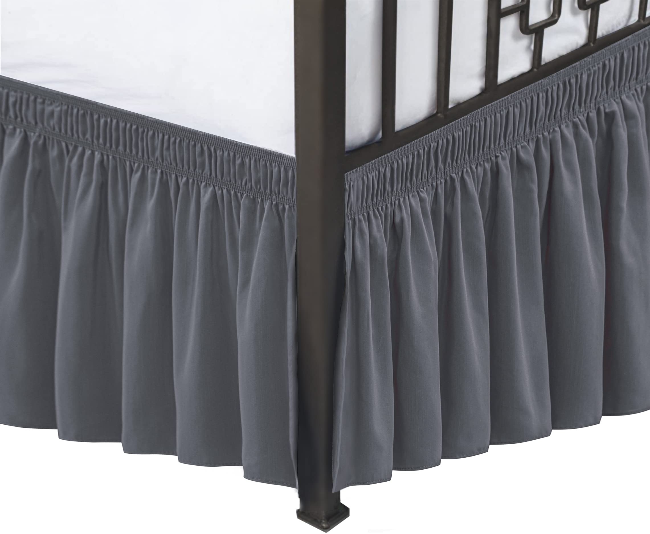 Falda de cama elástica gris oscuro de 43 cm para cama King con esquinas divididas