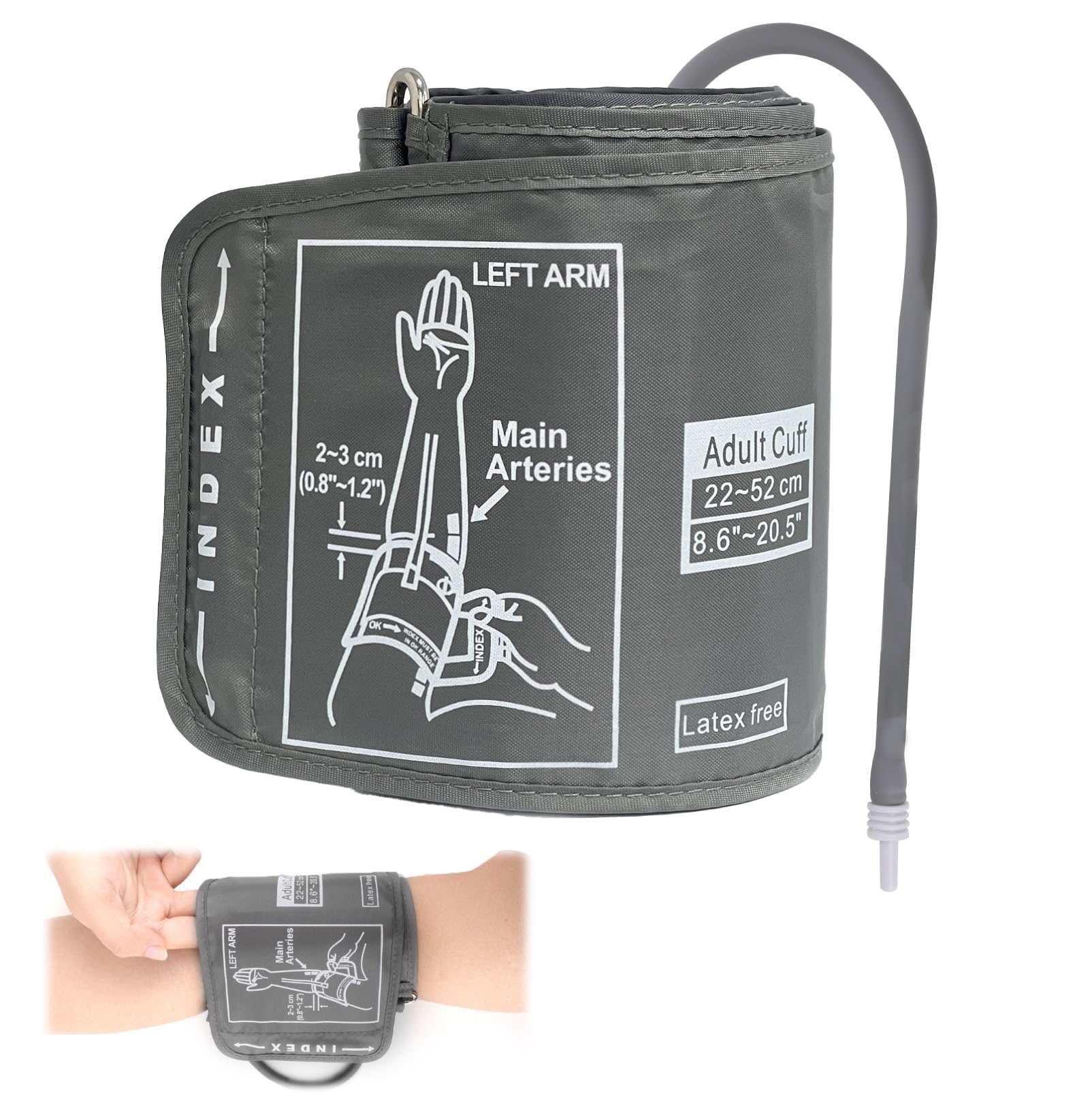 Quality Replacement Blood Pressure Extra Large Cuff Compatible with Omron BP Monitors 22-52CM Big Arm, Universal 4.6mm Interface Adjustable XL Blood Pressure Cuff for Adult Big Arms Home Use (Grey)