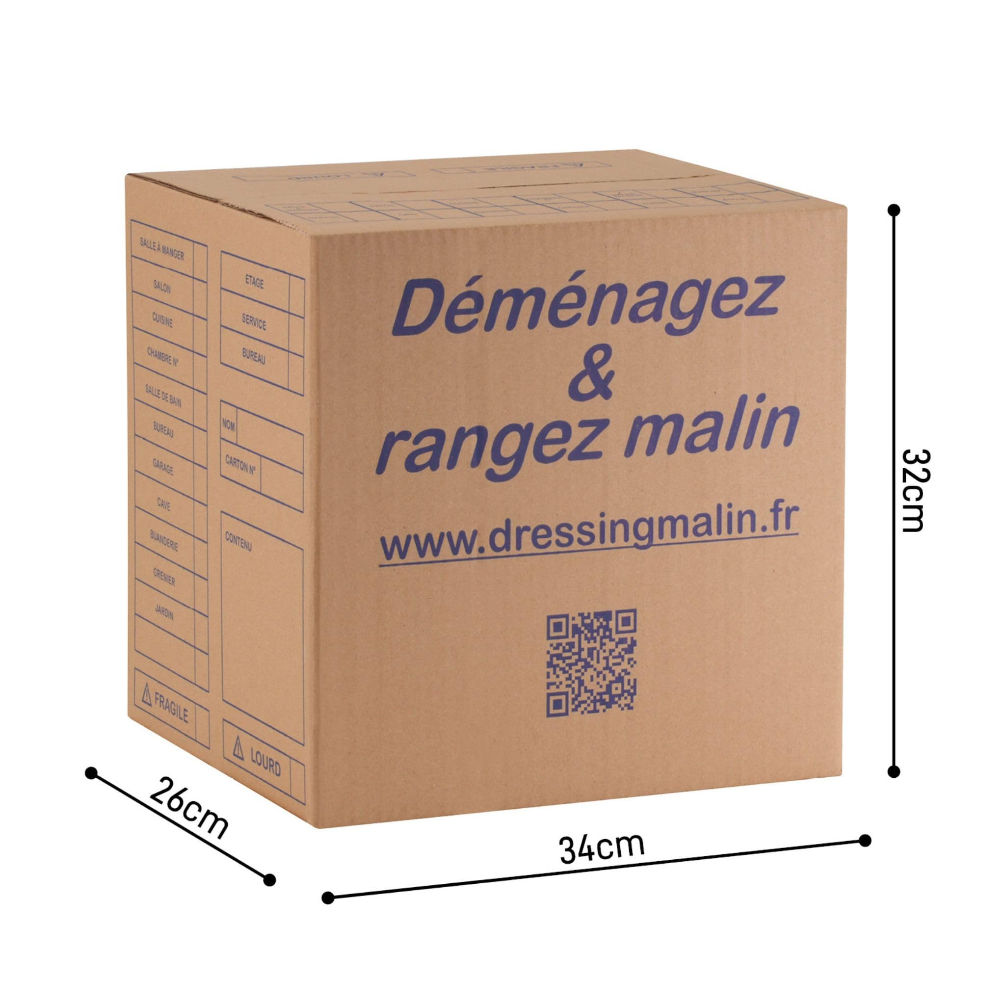 Kit déménagement T2 complet 43 pièces cartons standard 57L livres 28L papiers bulle biodégradables adhésif 68m film bulle