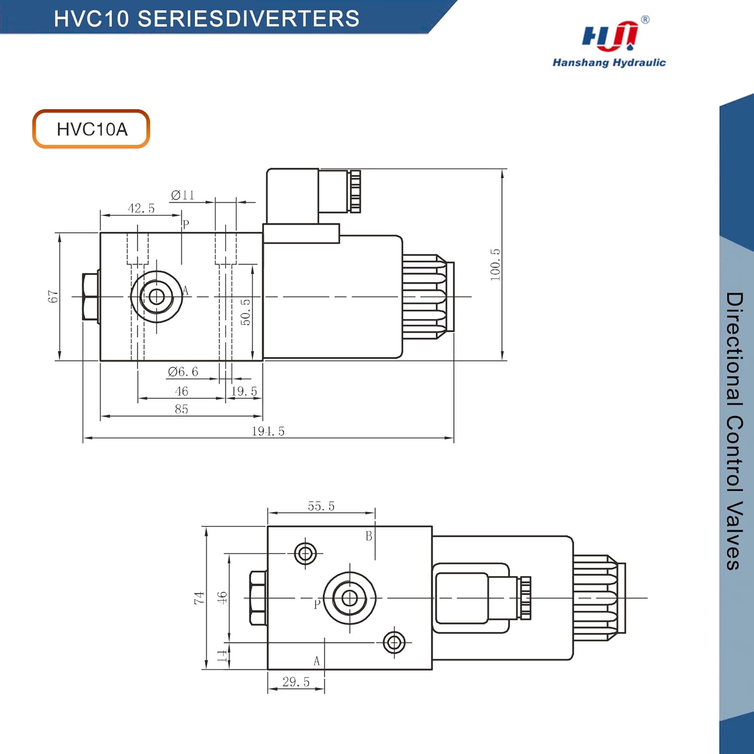 Hydraulic Solenoid Selector Diverter Valve for Directional Spool Flow Control, 3 Ports (SAE 8, 12V DC)