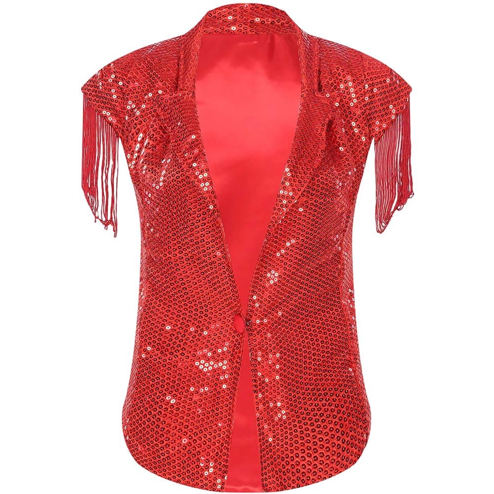 Chaqueta con borlas para festivales de los años 70 y 80 con frente abierto