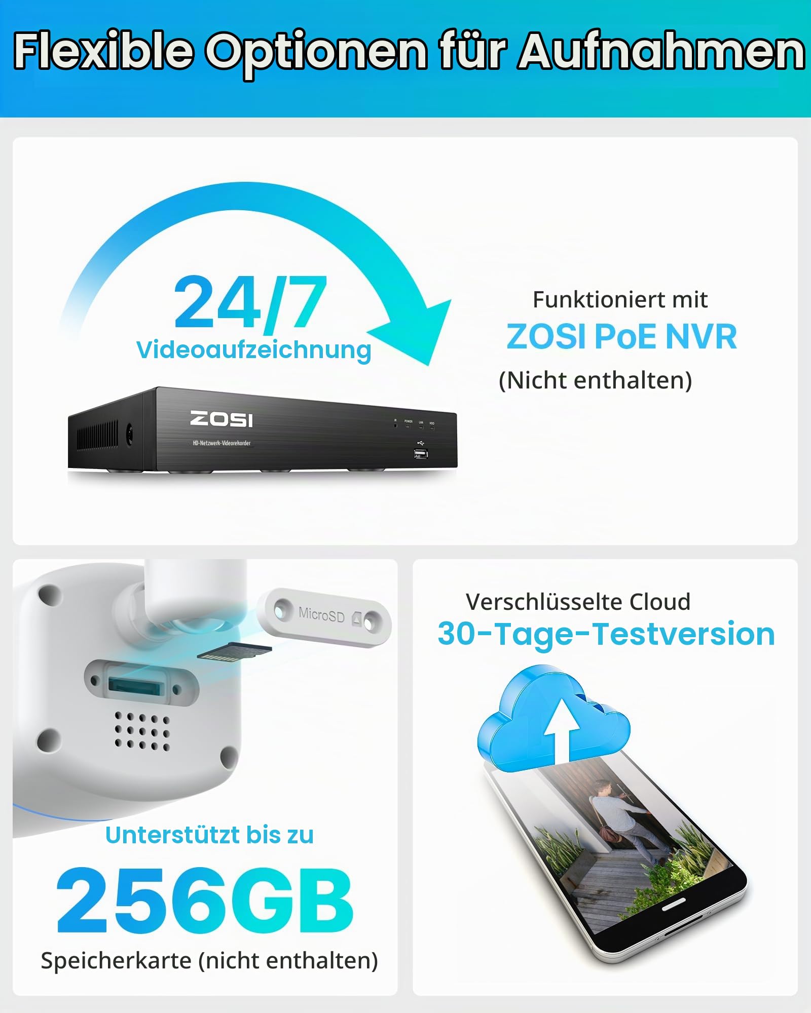 ZOSI 5MP 3K PoE Überwachungskamera Aussen, PoE Outdoor IP Kamera | mit Echt Vollfarbnachtsicht, F1.0 Große Blende, Personen-/Fahrzeugerkennung, 2-Wege-Audio, AuroraLux C186