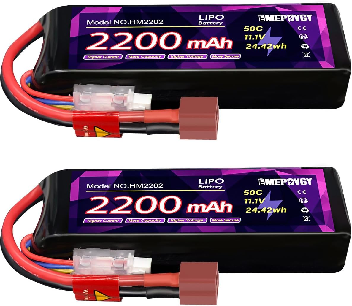 11.1V Lipo Battery Pack 3S 2200mAh 50C with T Plug for FPV Drone Quadcopter RC Airplane Aircraft(2 Packs)