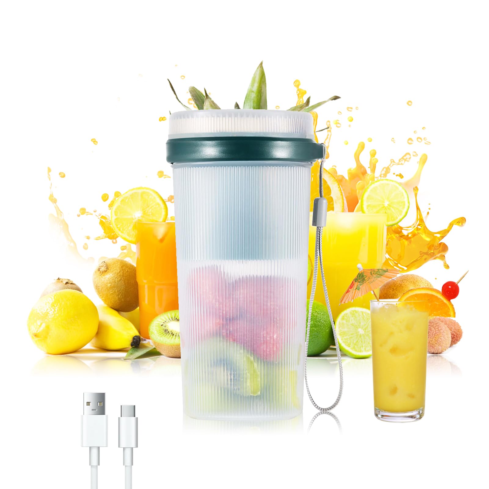 VAODO Mini Personal Blender, Portable Blender, USB Rechargeable, 6 Juice Blending Blades Mixer, for Kitchen, Home, Travel, Office, Sports, Gym, 300ml, Green