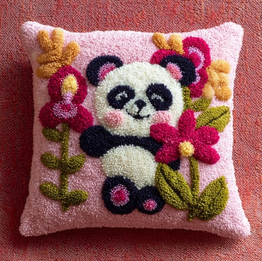 Axiangzik Pandas And Flowers Latch Hook Pillow Kits 17X17in,