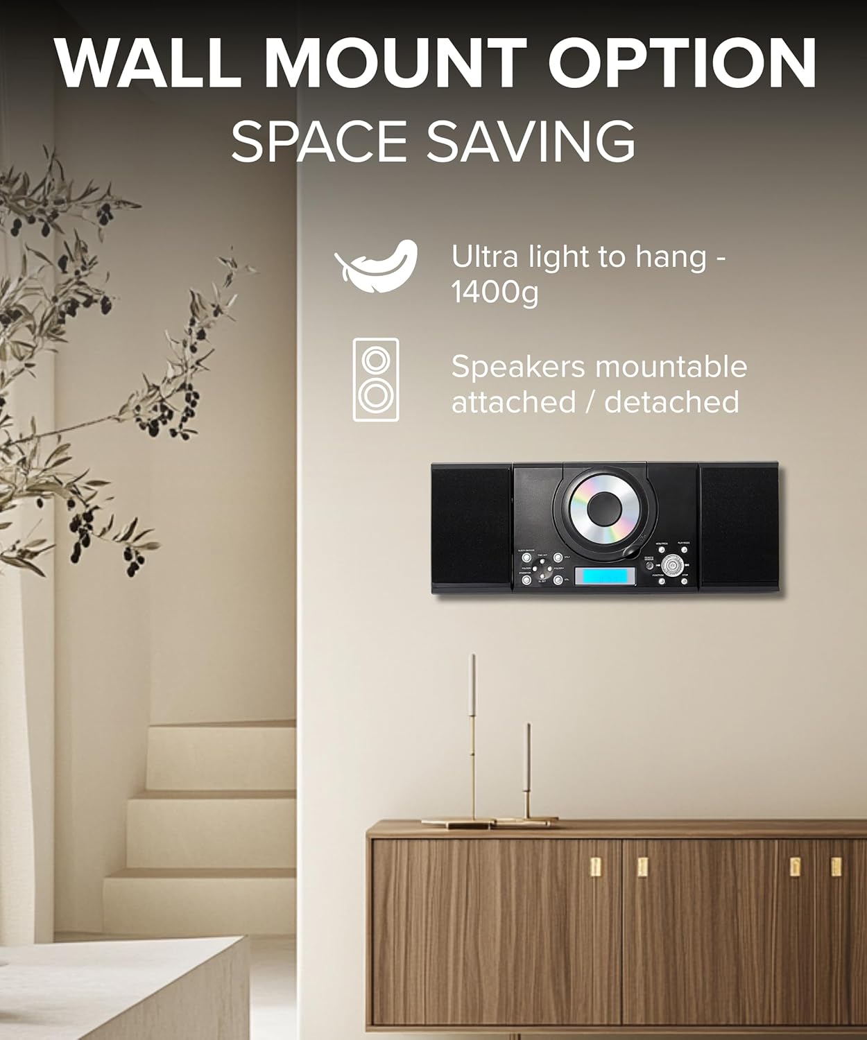 GTMC-101 MK2 mounted on a wall, illustrating the space-saving wall mount option.
