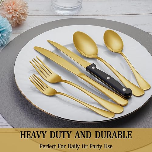 Miniatura 34 de Juego de cubiertos de 24 piezas, servicio para 4, de acero inoxidable, pulidos con espejo, juego de vajilla para comer, incluye juego de tenedor