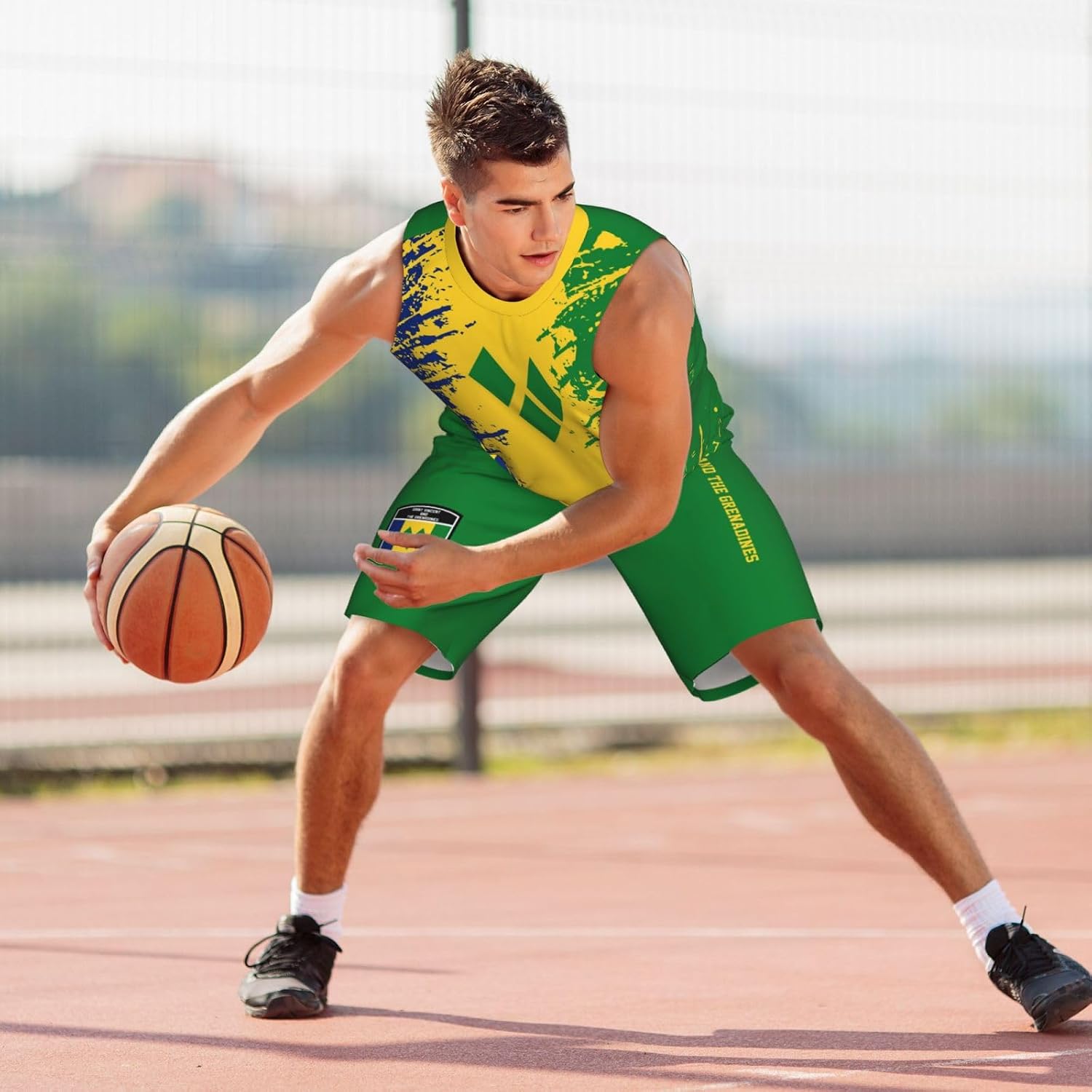 Saint Vincent and The Grenadines Flag Grain (2) Basketball Jersey Uniform Suit for Men Adults Training Athletic Set