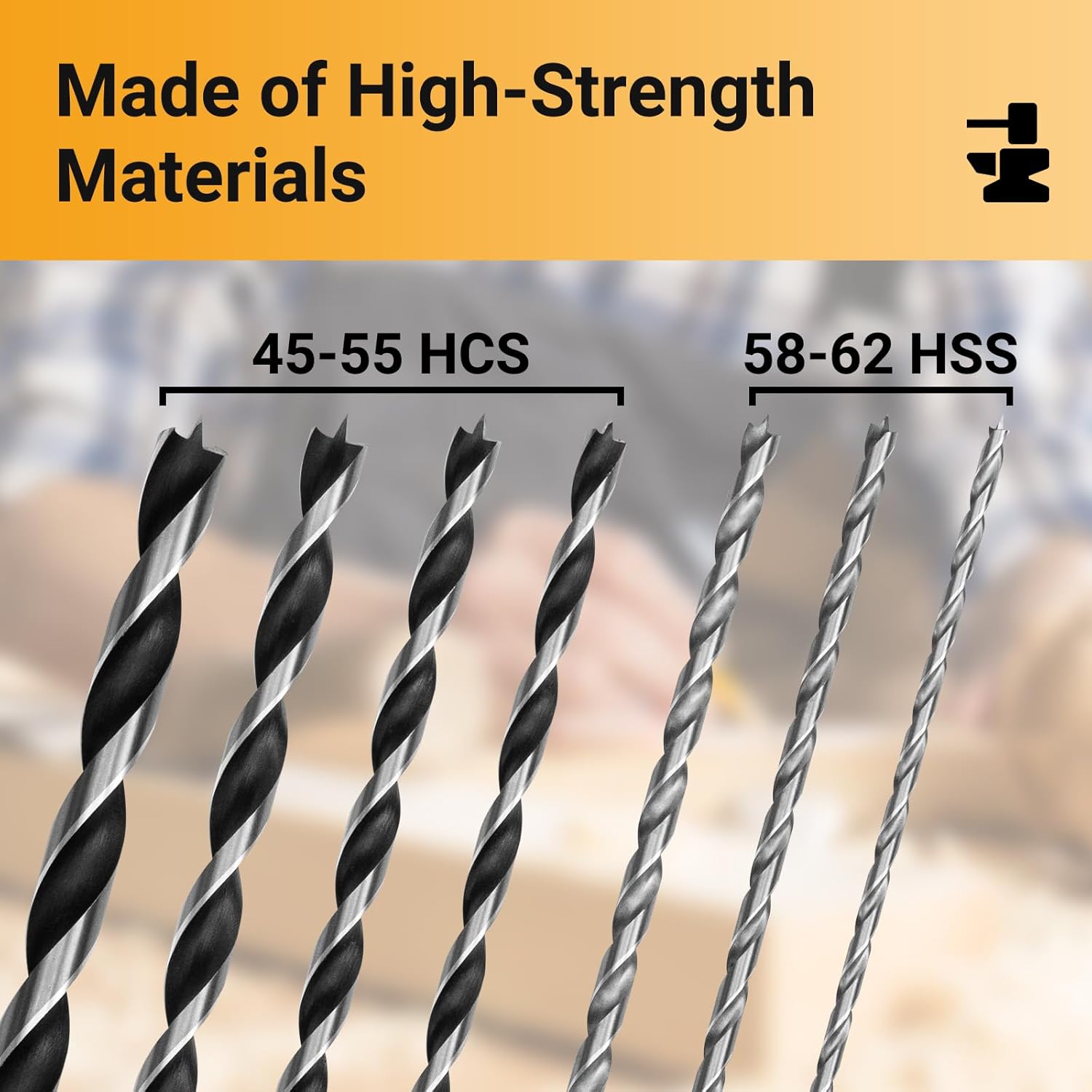 Extra Long 9.05" Brad Point Wood Drill Bit Set Imperial - 7 Pack Carpenters Quality - Drill Splinter-Free Perfectly Round Holes in All Types of Wood (1/8",3/16",1/4", 5/16",3/8",7/16",1/2")