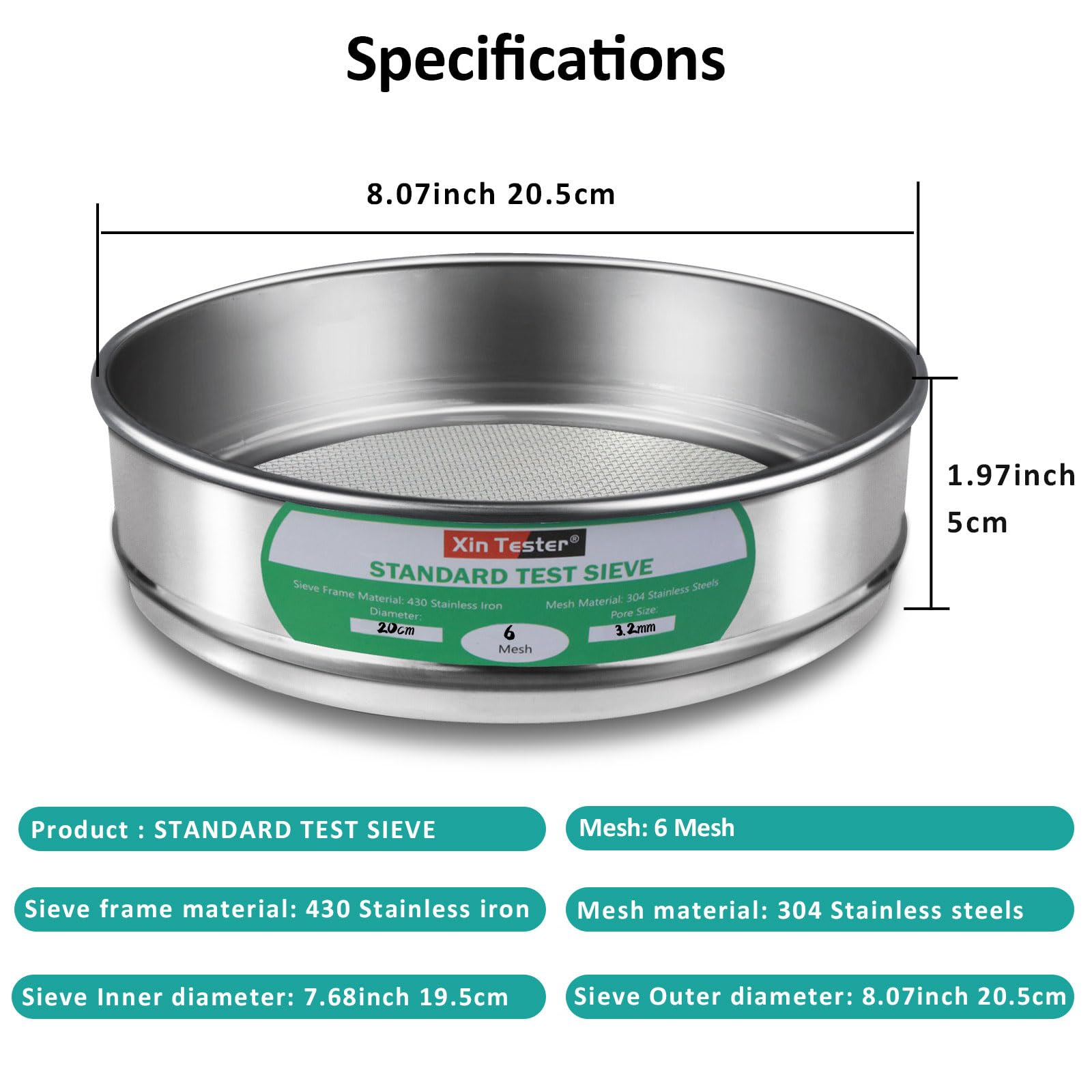 6 mesh Standard Mesh Lab Sieves Laboratory Sample Test Analysis Sieve — Amazon image 2