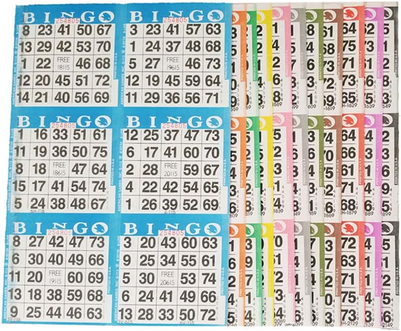 Bingo Paper Game Cards – 6 Card – 10 Bingo Sheets – 100 Books – 10 Colors, Made in USA