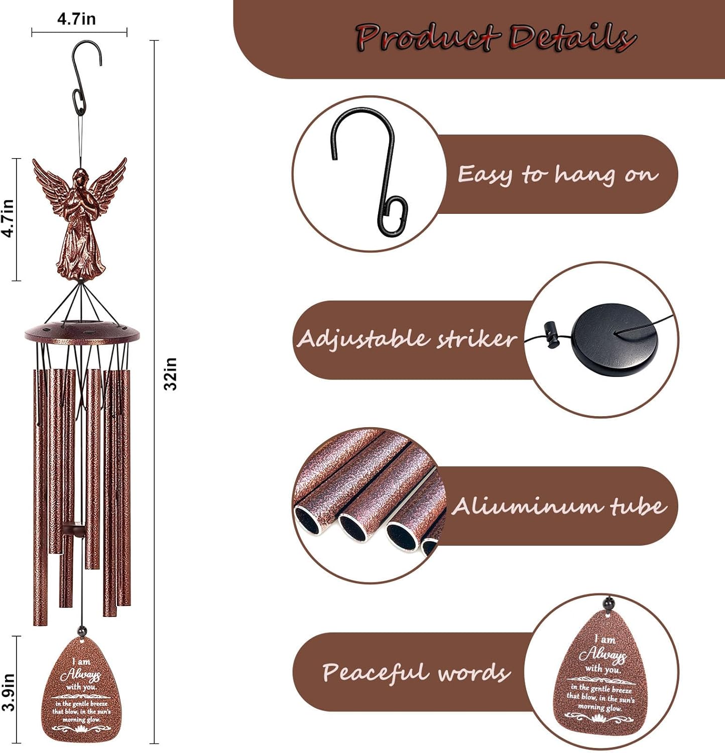 Memorial Wind Chimes for Loss of Loved One, Bereavement Gifts, Sympathy Wind Chime Deep Tone, Personalized Funeral Remembrance Condolence Gift Idea, Outdoors Garden Decor in Memory of Mother Father