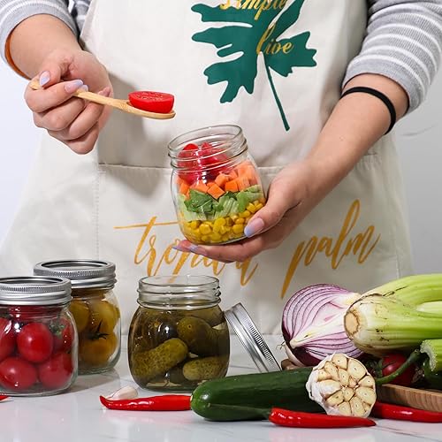 Miniatura 6 de EkkoVla Tarro Mason de 10 onzas con tapa regular y banda, paquete de 24 tarros de vidrio de 10.1 fl oz para conservas, preparación de comidas,