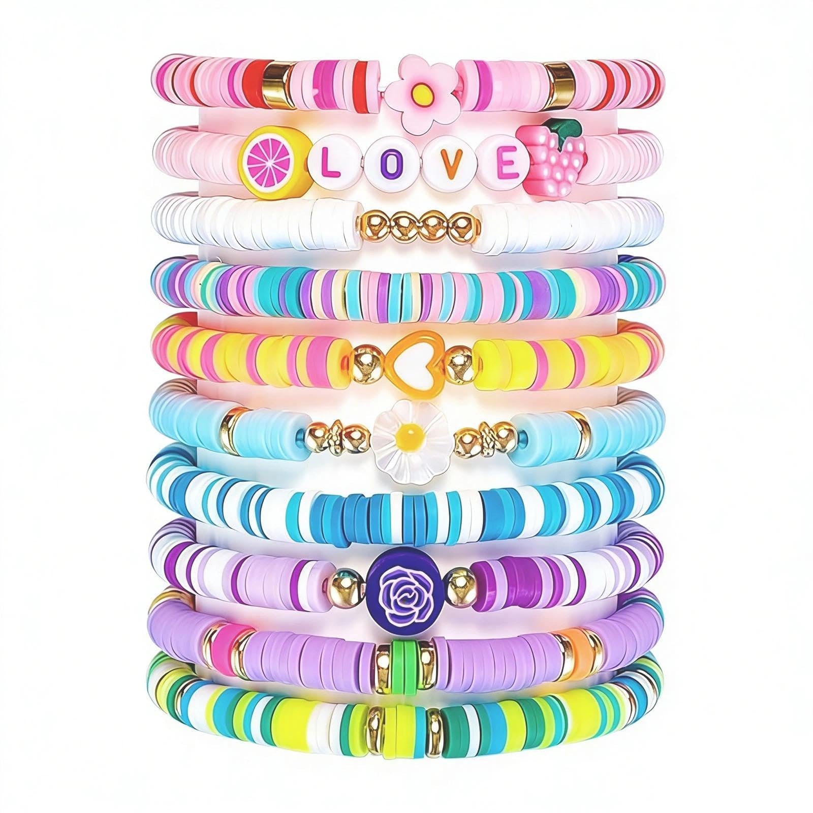 VOOSFSIE 10 Pulseras Niños de Arcoíris, Pulseras de Amistad para Niños, Detalles Cumpleaños Niños Infantil, Pack Regalos Sorpresas Guardería Colegio Primaria Piñata