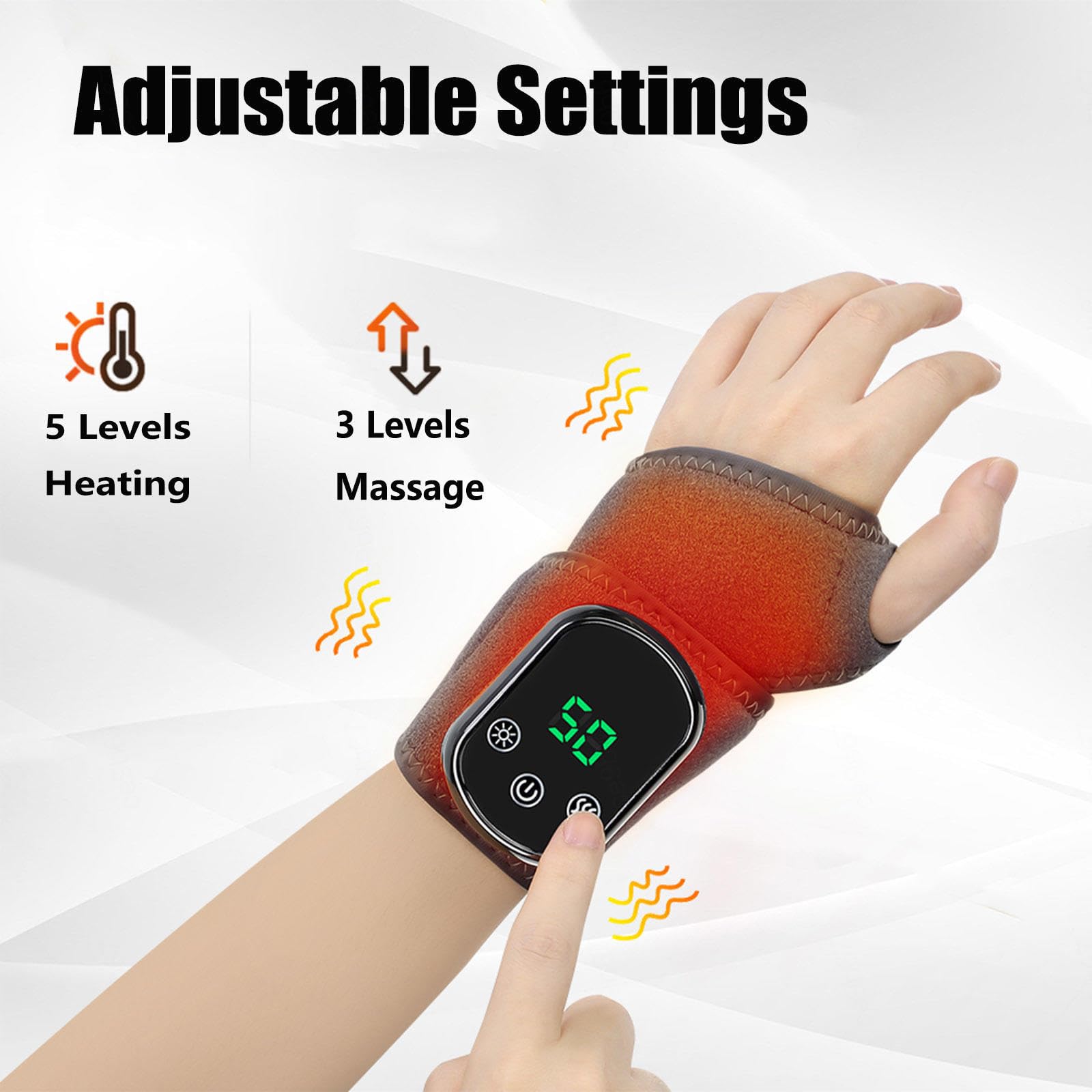 Masajeador de Muñeca para Alivio de Tendinitis y Túnel Carpal Muñequera Caliente USB, 5 Temperaturas de Calentamiento 3 Modos de Masaje(2 piezas)
