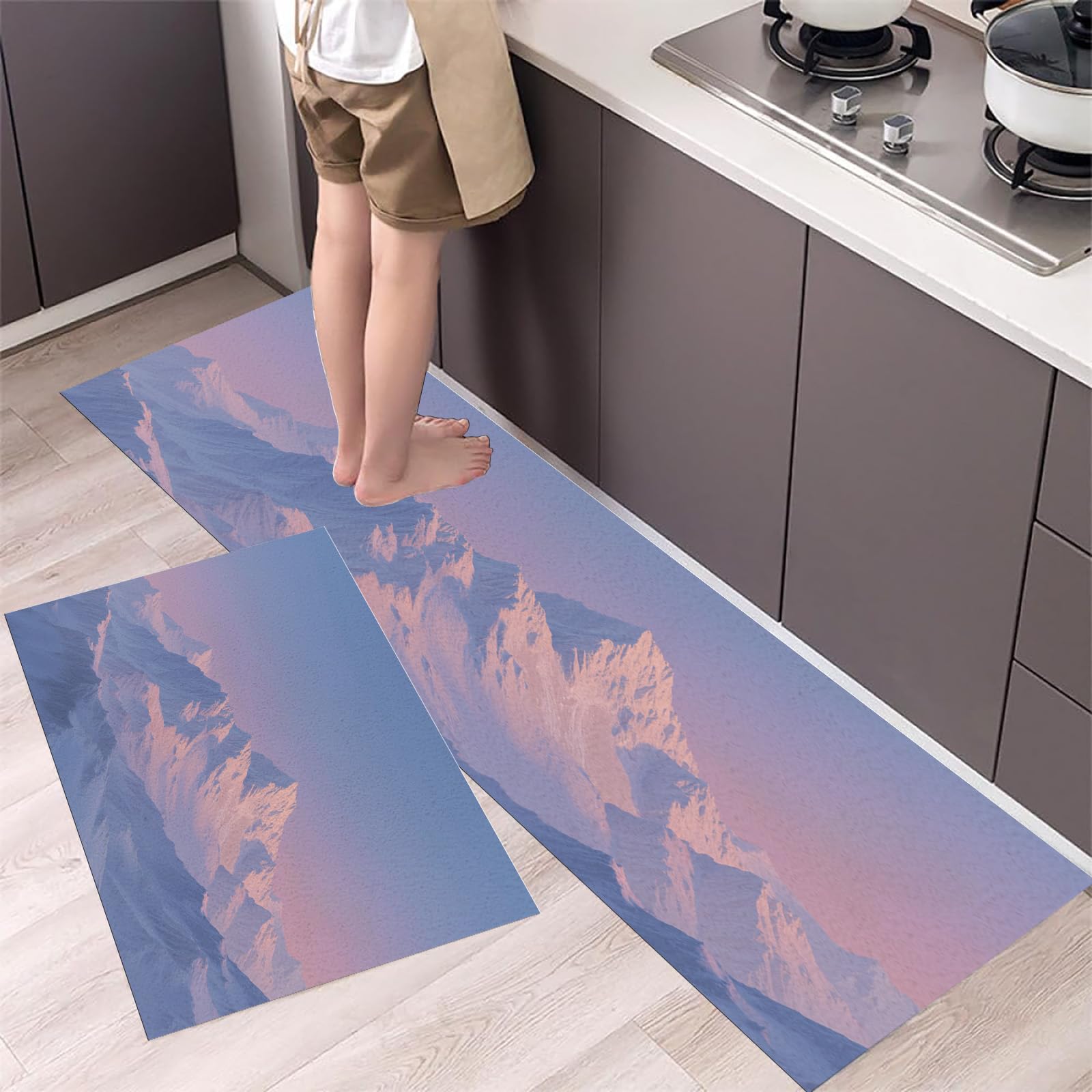 Alfombras de cocina lavables y antideslizantes que protegen tu suelo con diseño de montaña