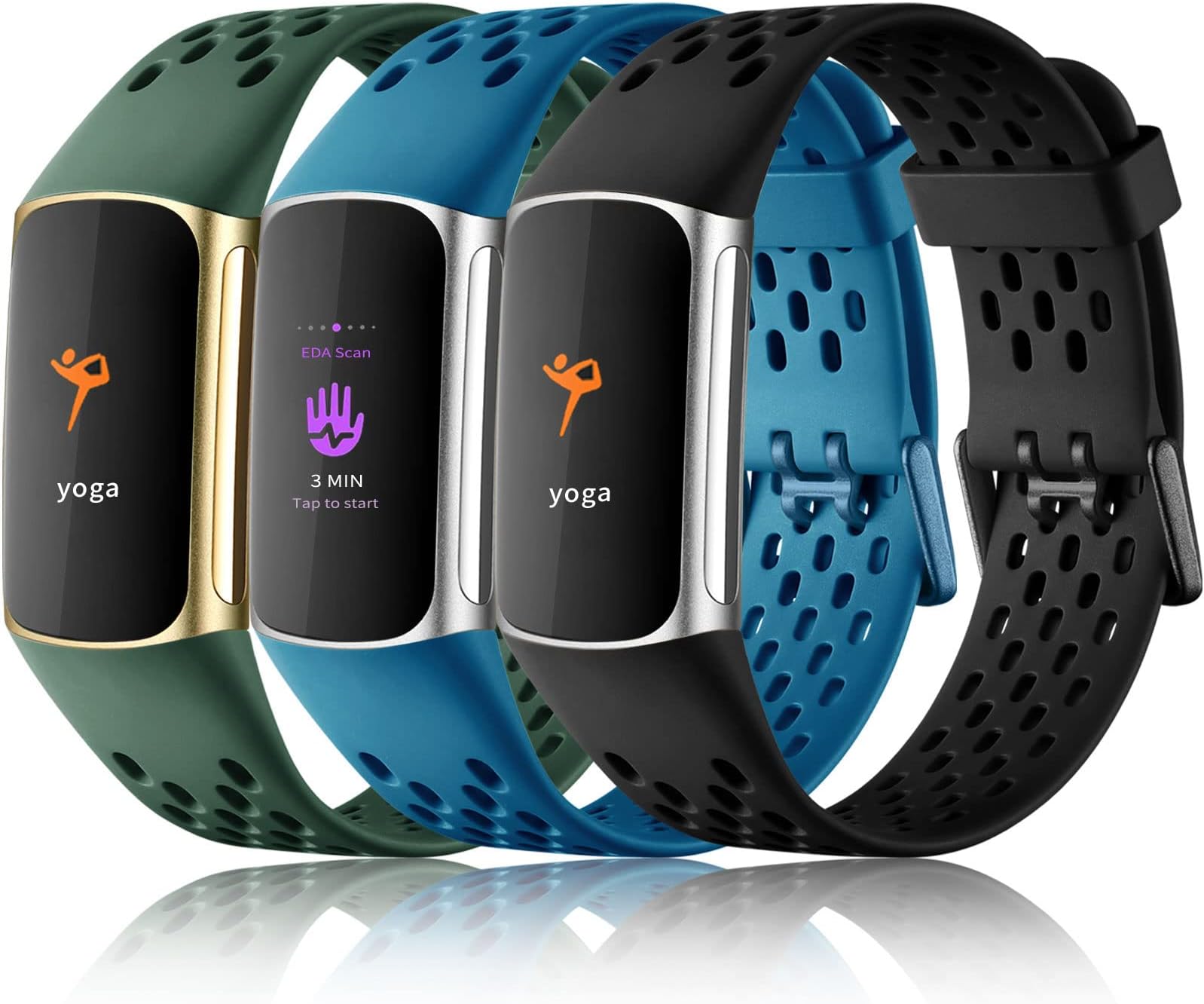 Maledan Fitbit Charge 5用バンド 男女兼用 - スポーツバンド ソフト 防水 交換用リストバンド 通気性ストラップ Fitbit Charge 5用 ブラック/スレートブルー/グリーン