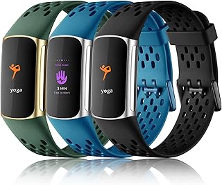 Maledan Compatible with Fitbit Charge 5 Bands Women Men - Breathable Sport Band Soft Waterproof Replacement Wristbands Strap for Fitbit Charge 5 Advanced Fitness Tracker, 3 Pack