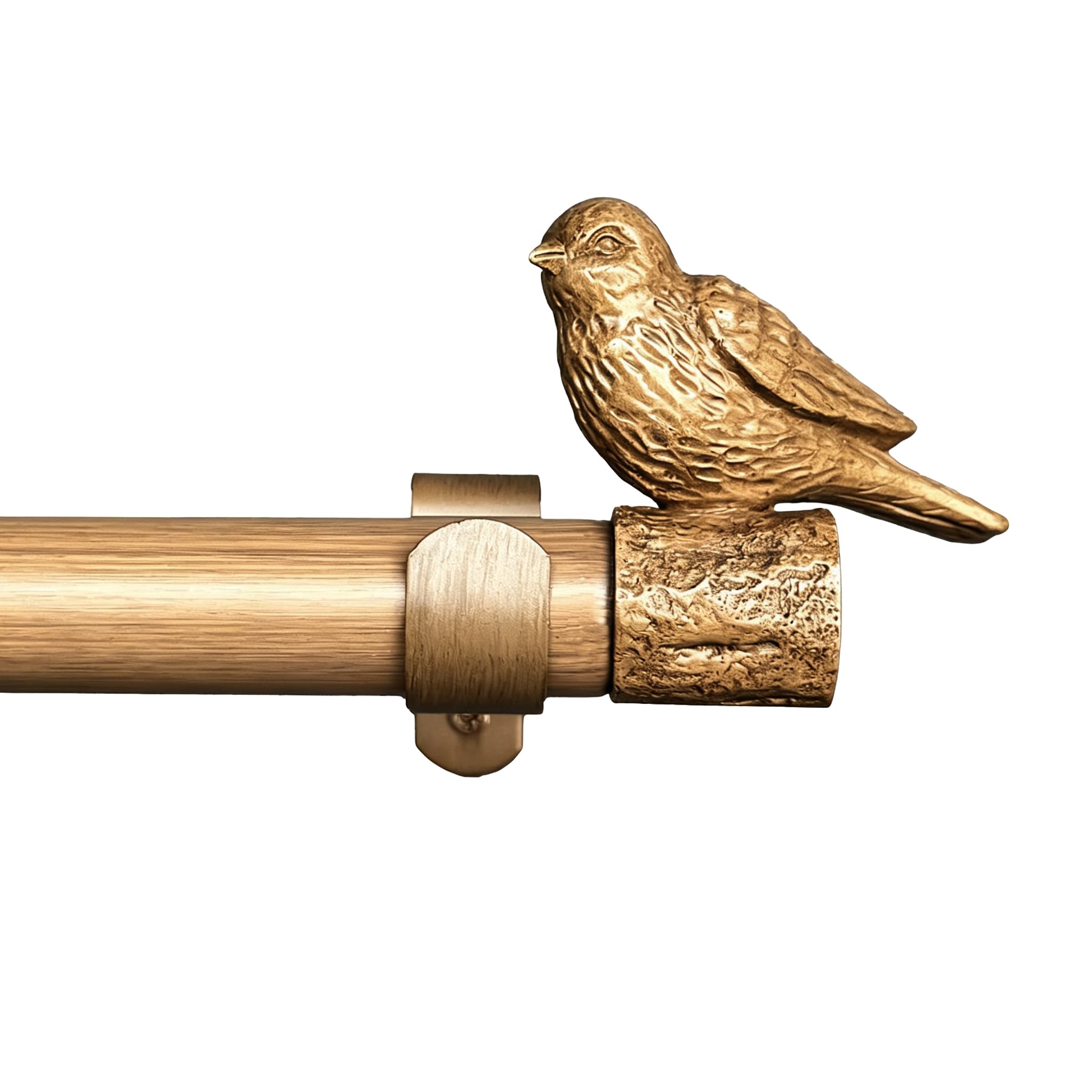 Tringle à Rideau Décorative Aspect Bois Télescopique avec Embout Oiseau, réglable 76-228cm tringle Métal pour fenêtres standard salon chambre cuisine baie vitrée, 25mm, supporte 13,6 kg