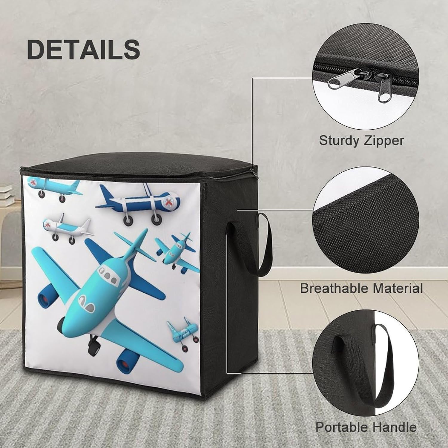Clothes Storage Bag Personalized Durable Foldable Large Toy Storage Bags with Zipper Moving Bags Luggage Organizer Airplane Printed Bags image 4