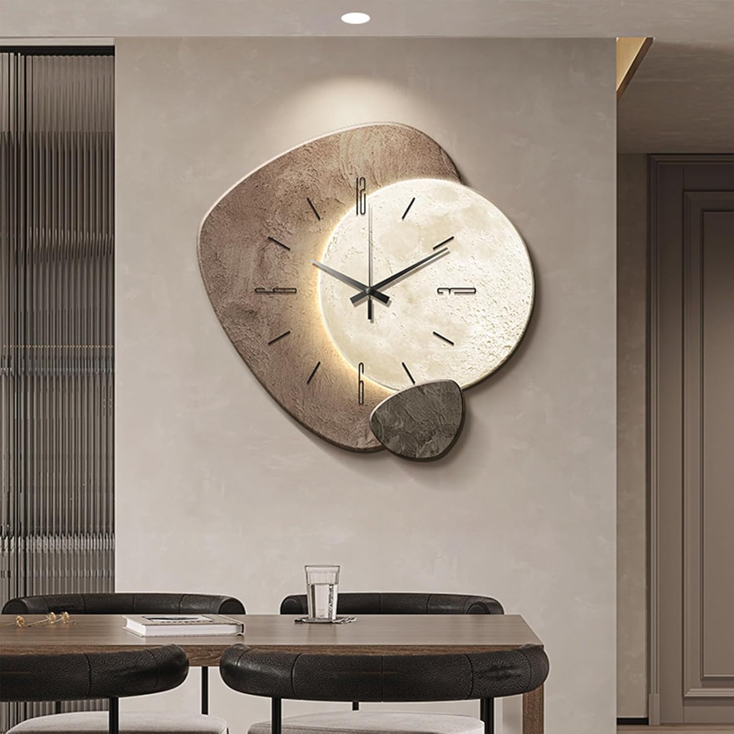 3D Wall Art Decor Clock with LED Light Modern Wabi-Sabi Decorative Wall Clock Si…